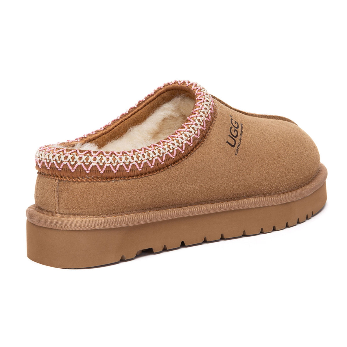 EverUgg Tazman Special Color Mid Platform UGG slippers in camel color, cozy slip-on footwear with a thick platform sole.