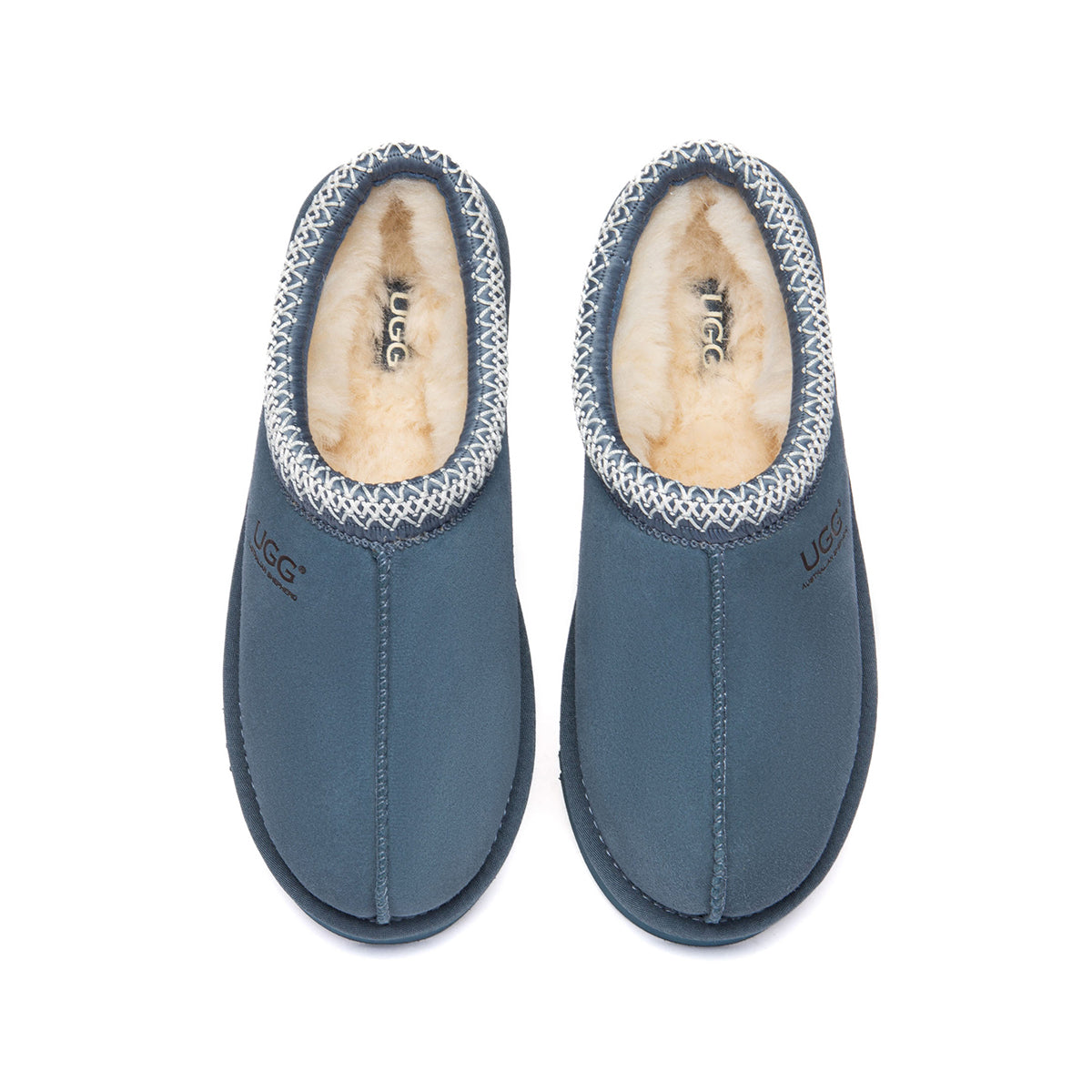 EverUgg Tazman Special Color denim blue mid-platform UGG slippers with plush lining and slip-on design.