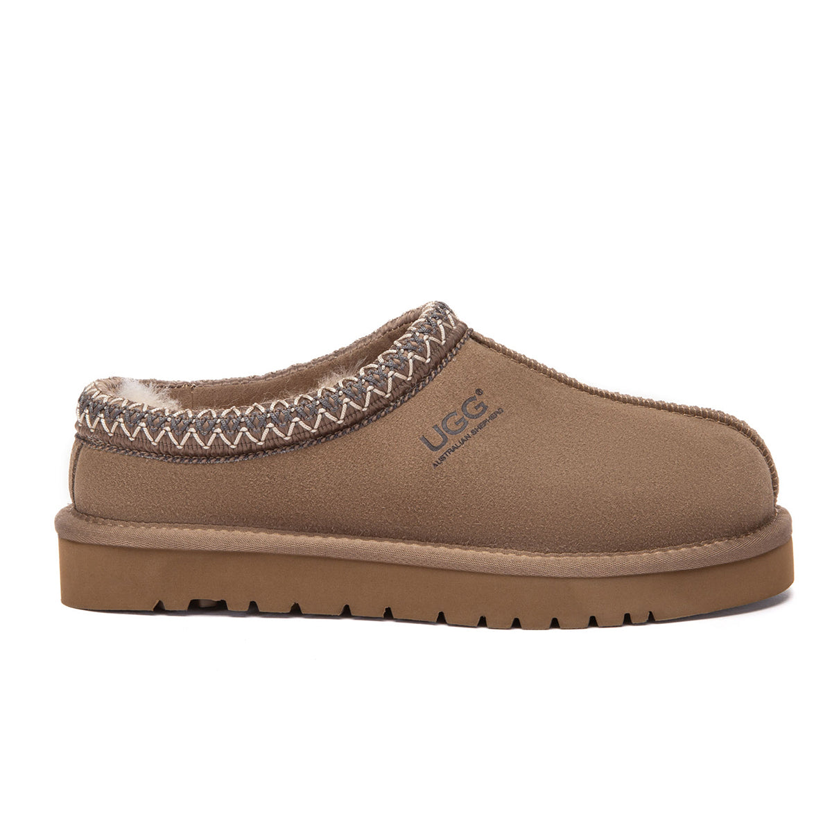 EverUgg Tazman Special Color Mid Platform UGG Slippers in olive green with cushioned sole and cozy design.