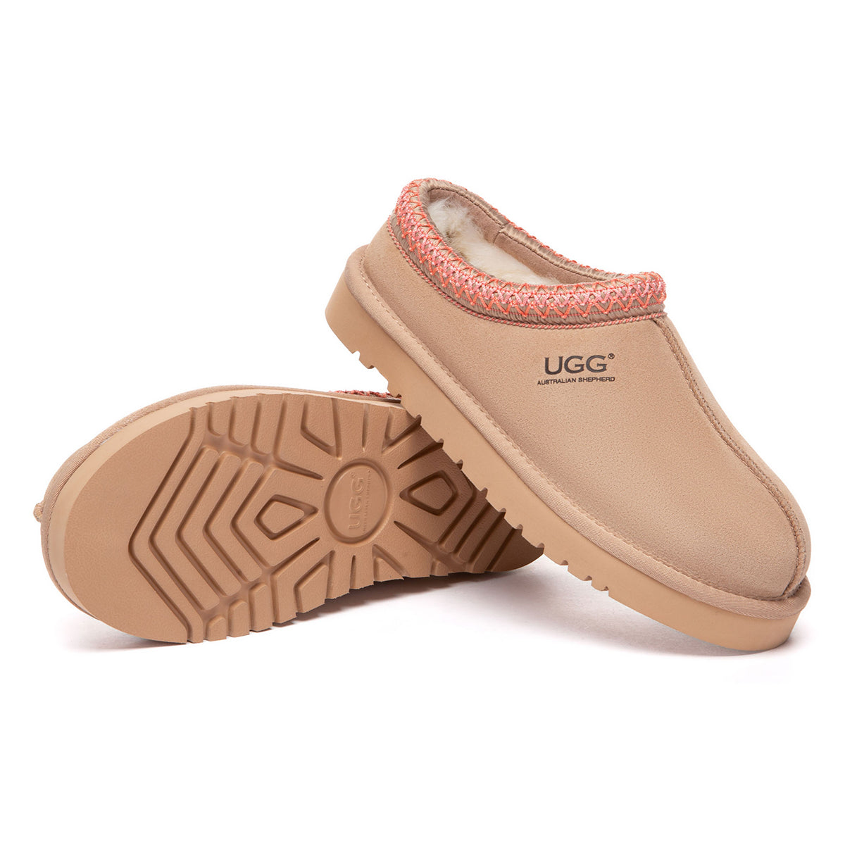 Blush pink Tazman Special Color Mid Platform UGG slippers by EverUgg with plush interior and slip-on style.