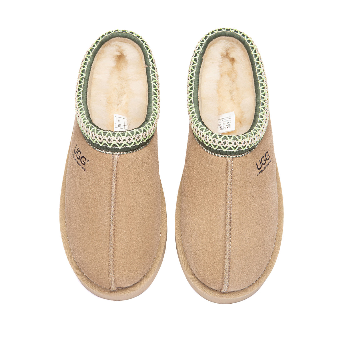 EverUgg Tazman Special Color Mid Platform UGG slippers in sandlime color with plush interior and slip-on design.