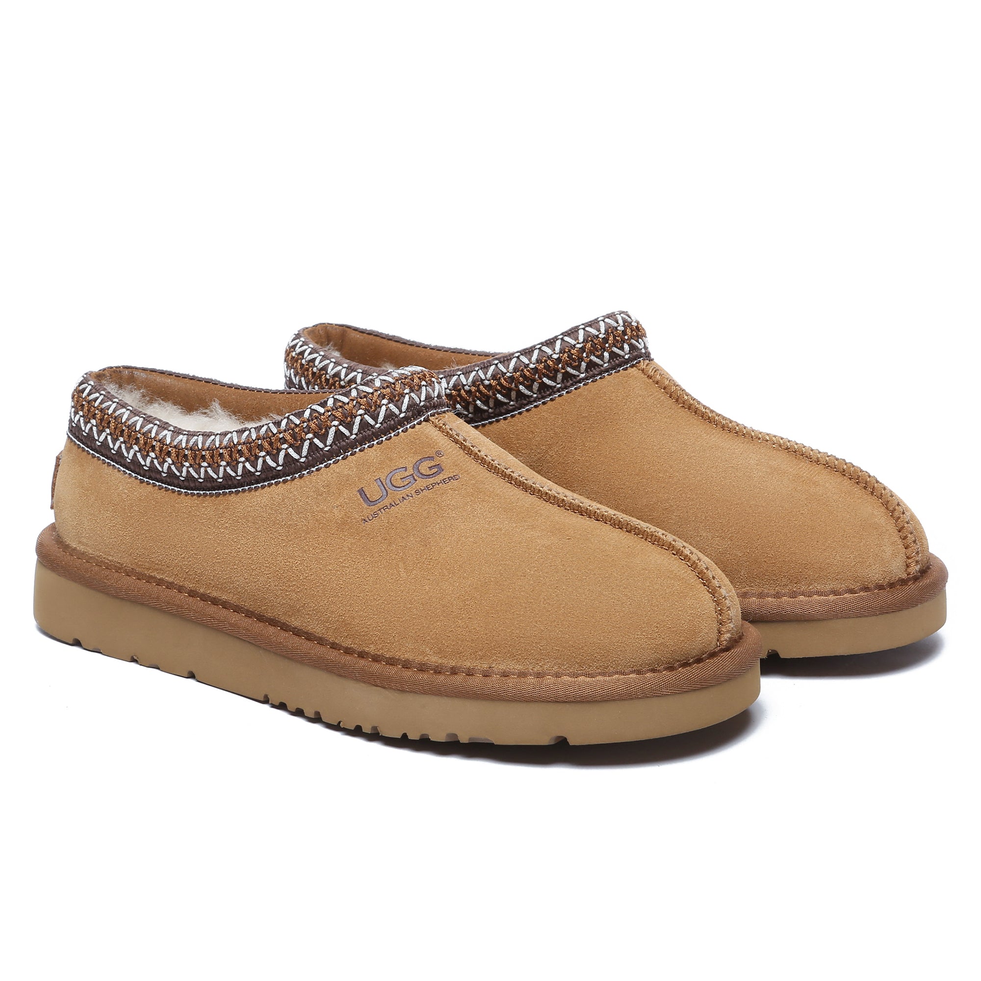 EverUgg Tazzy Stitch UGG slippers with plush lining and stitched design, shown in a cozy, close-up view.