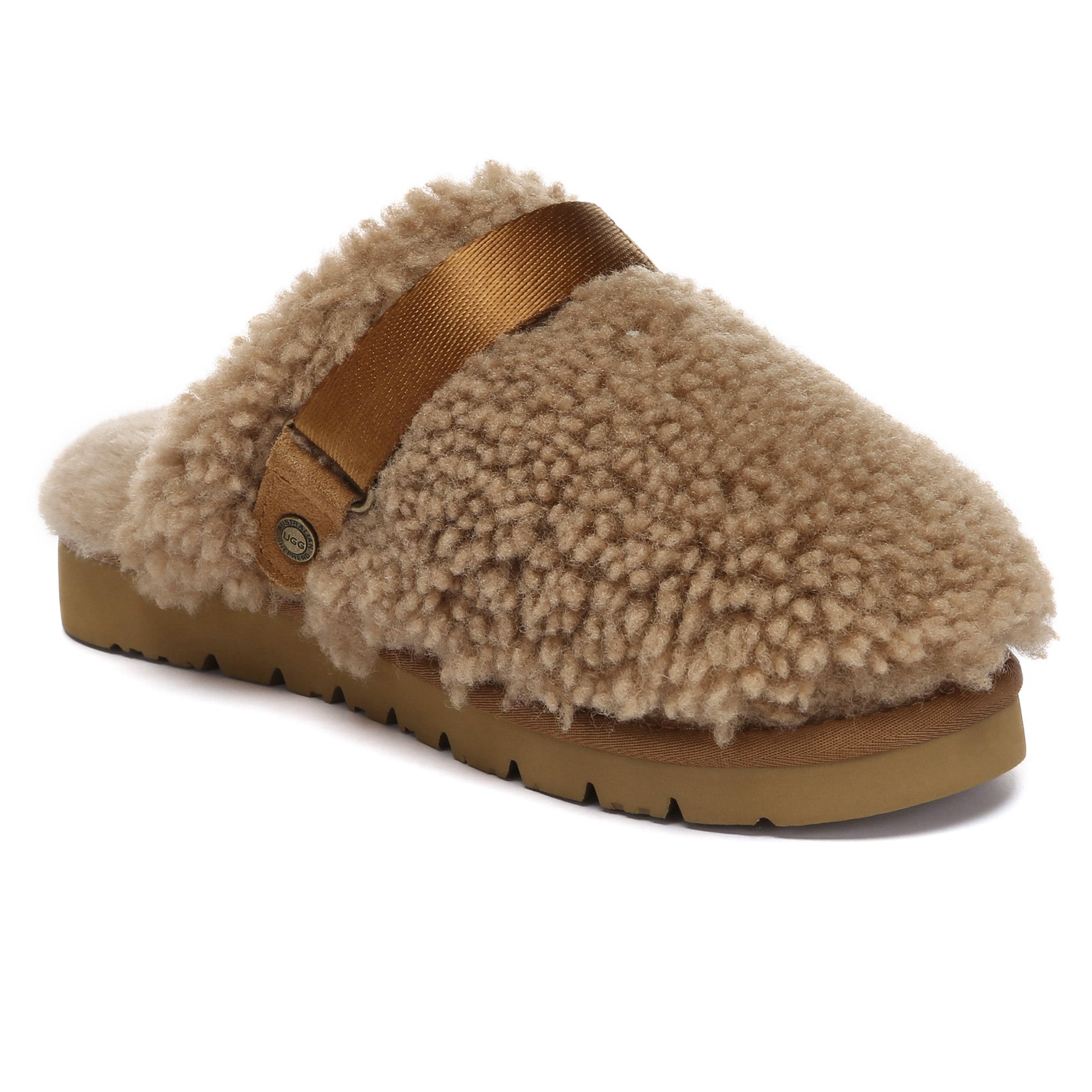 EverUgg Teddycozy Slingback UGG slippers for women featuring plush fabric and comfortable slip-on design.