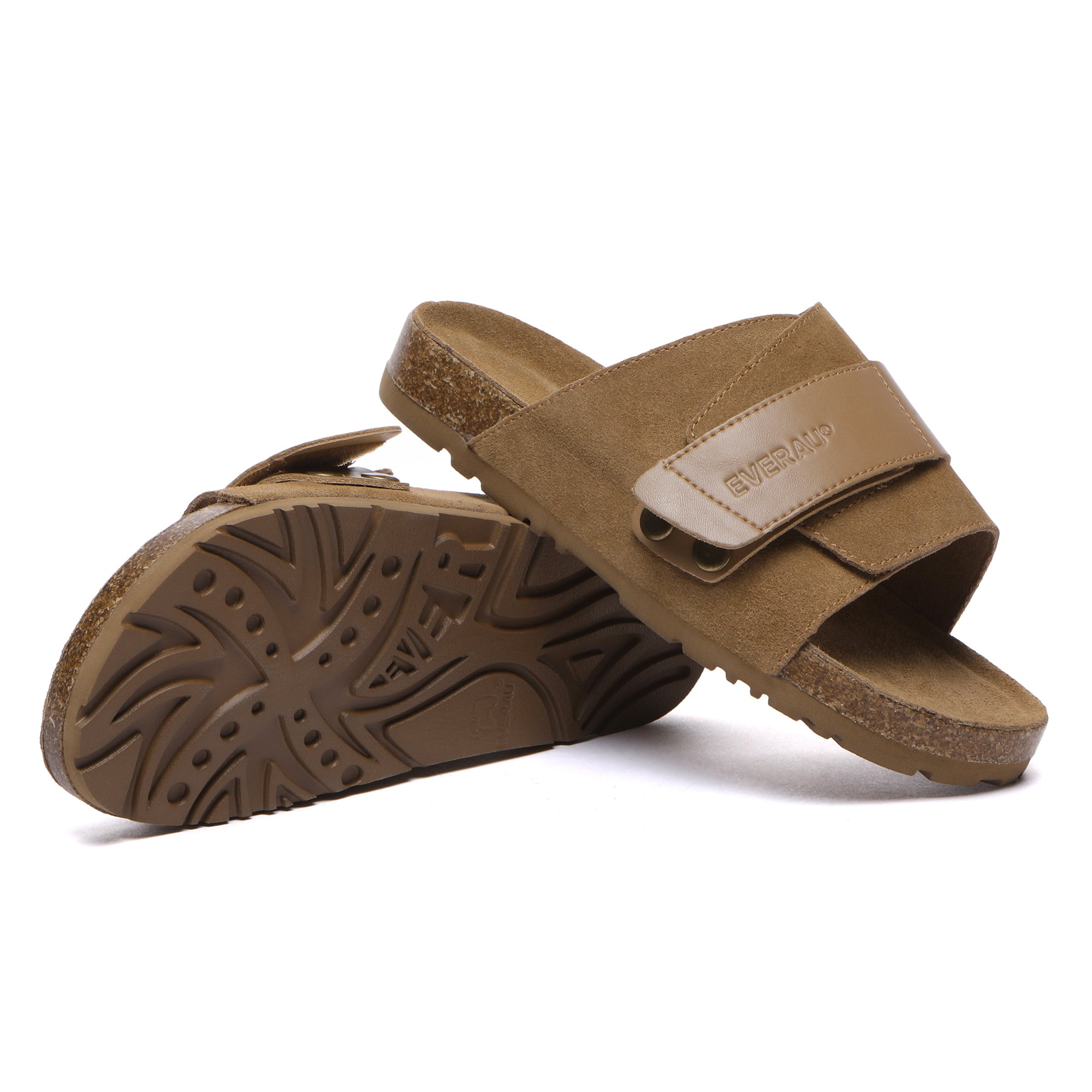 EverUgg Terra adjustable strap slip-on summer sandals with open-toe design and cushioned sole on a neutral background.