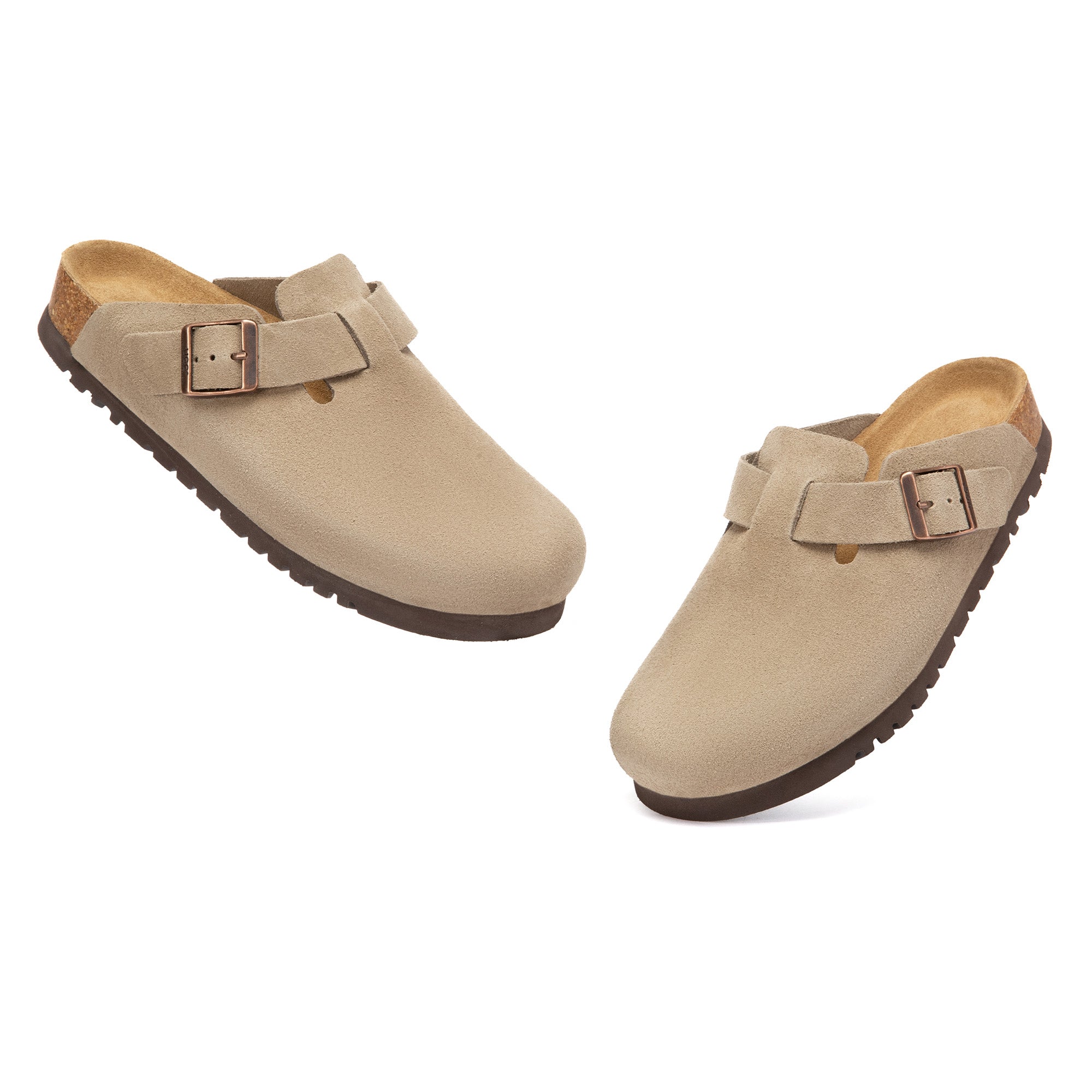 EverUgg Birkie Suede Buckle Clogs slippers with buckle detail and cozy suede material, suitable for comfortable indoor wear.