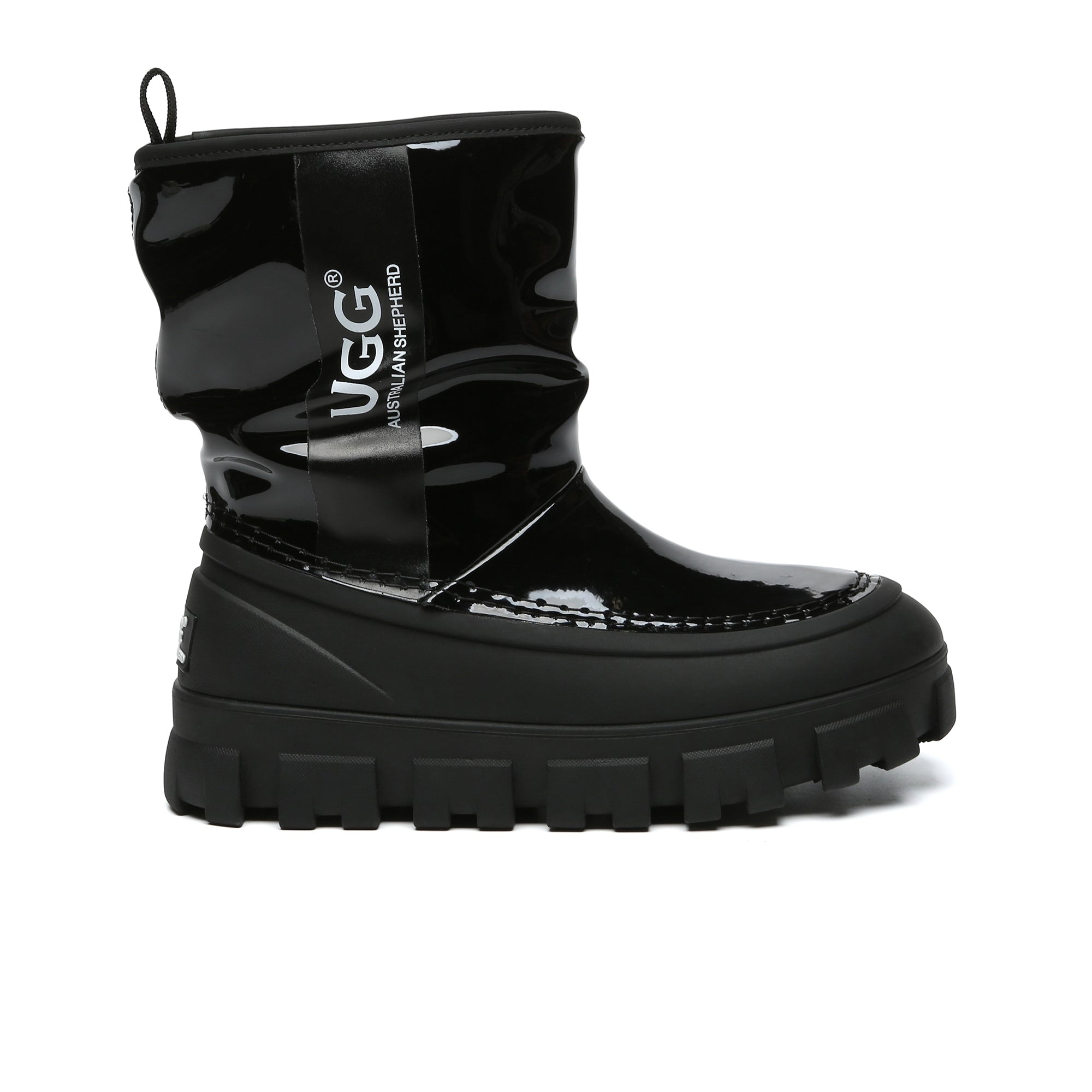 EverUgg chunky sheepskin rain boots with waterproof design and cozy sheepskin lining, perfect for wet weather.