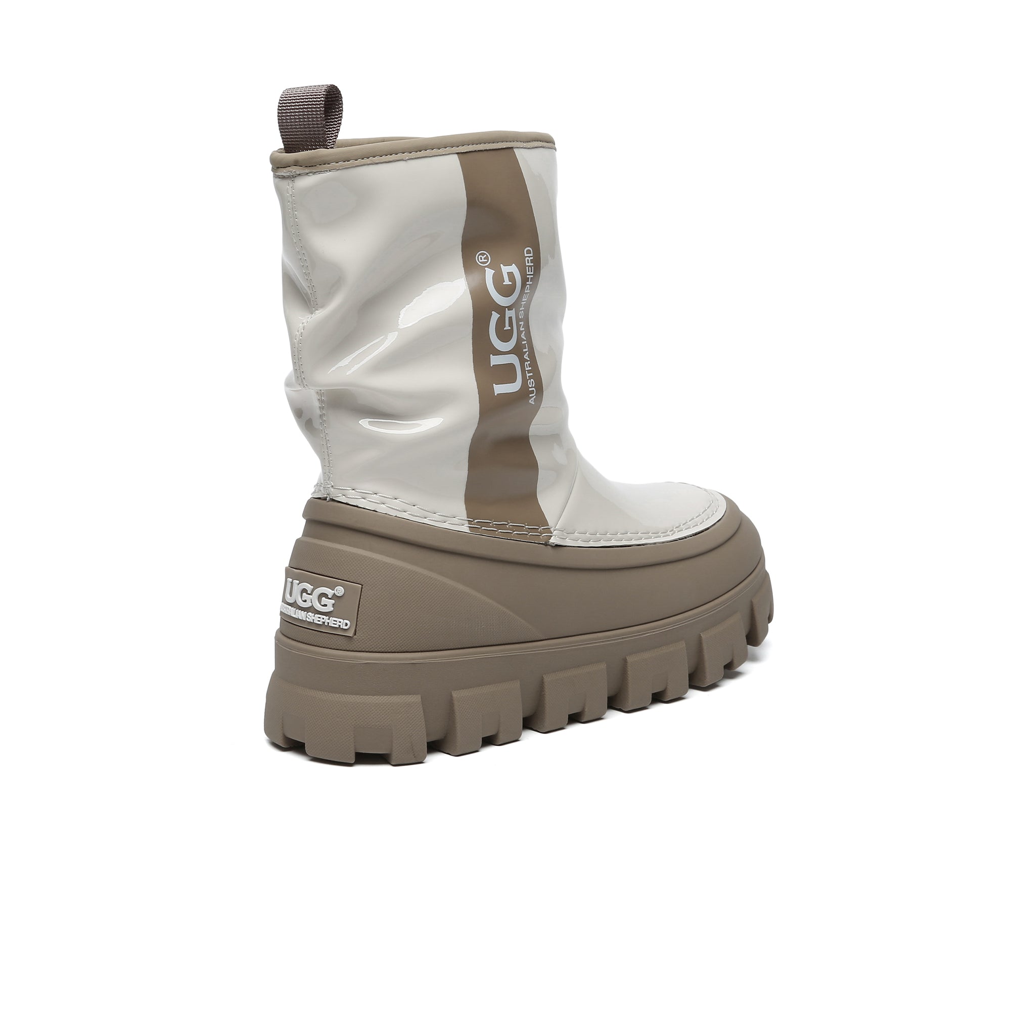 EverUgg chunky sheepskin rain boots with waterproof design and thick soles, perfect for wet weather and stylish outdoor wear.