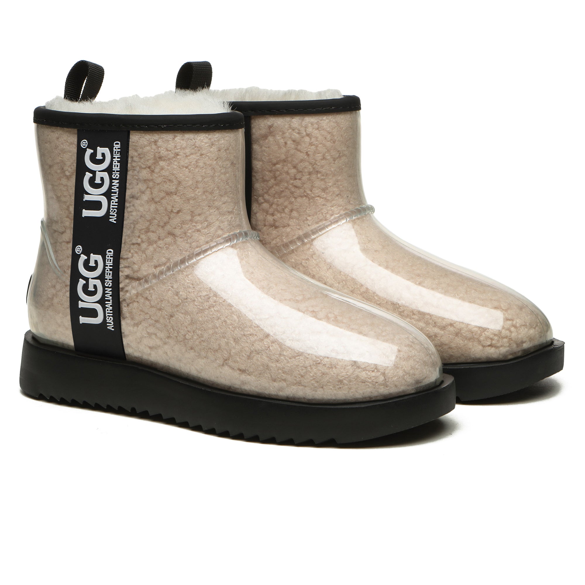 EverUgg coated mini classic rain boots in gumboot style, black with a matte finish, suitable for wet weather.