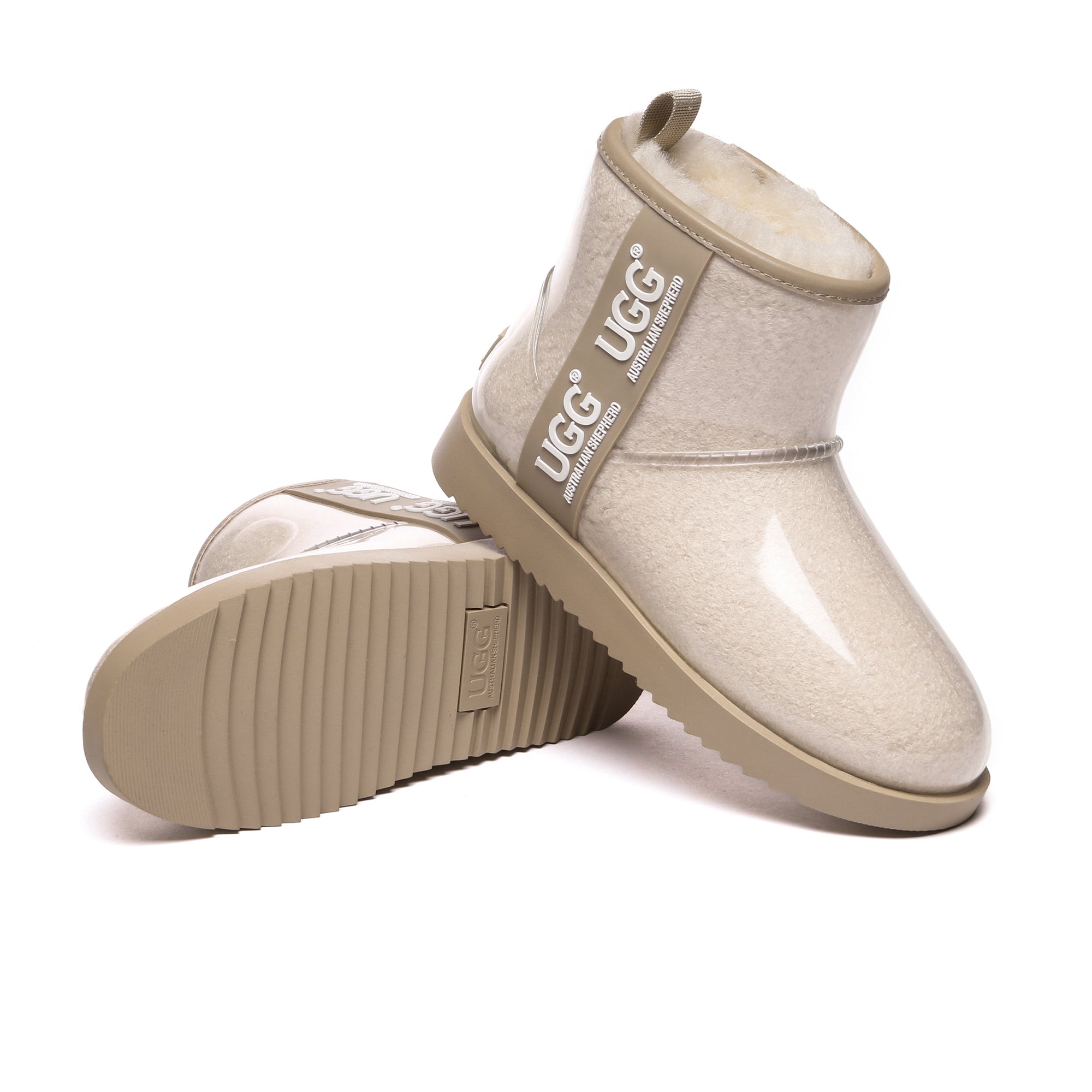EverUgg coated mini classic rain boots, gumboots in black with textured waterproof coating, suitable for wet weather.