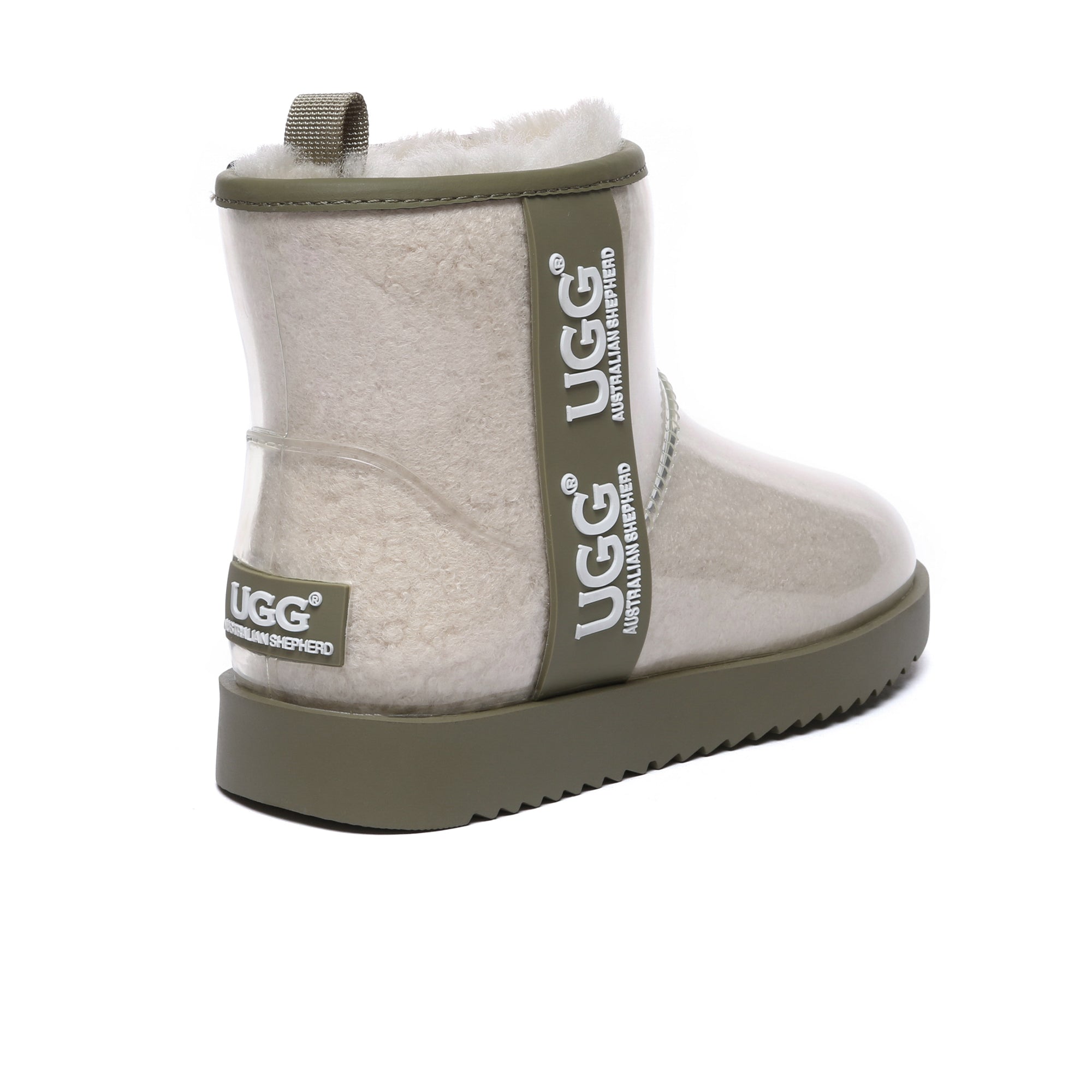 EverUgg coated mini classic rain boots, gumboots style, with textured waterproof coating and sturdy soles, suitable for wet weather.