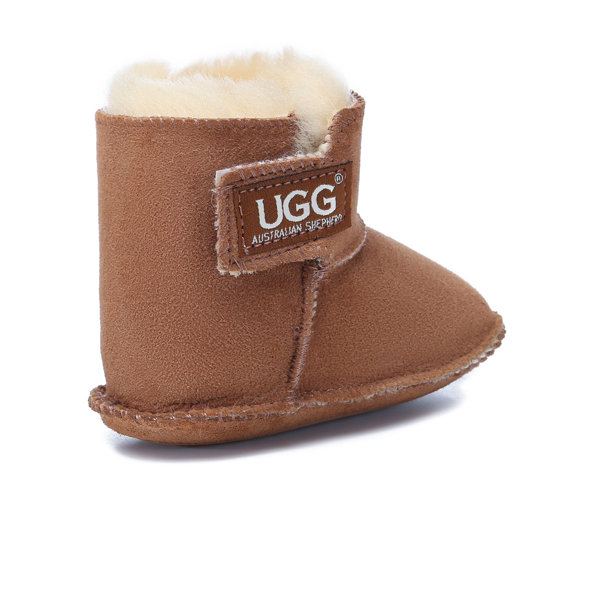 Baby UGG Eliana bootie by EverUgg, soft pink kids' UGG boots with cozy fur lining and ankle strap for comfort and style.