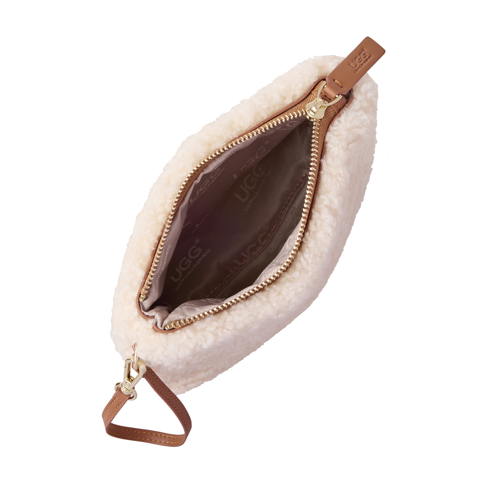 EverUgg Fluffy Pouch Wrist Bag in soft, plush material with a simple wrist strap and cozy, textured design.