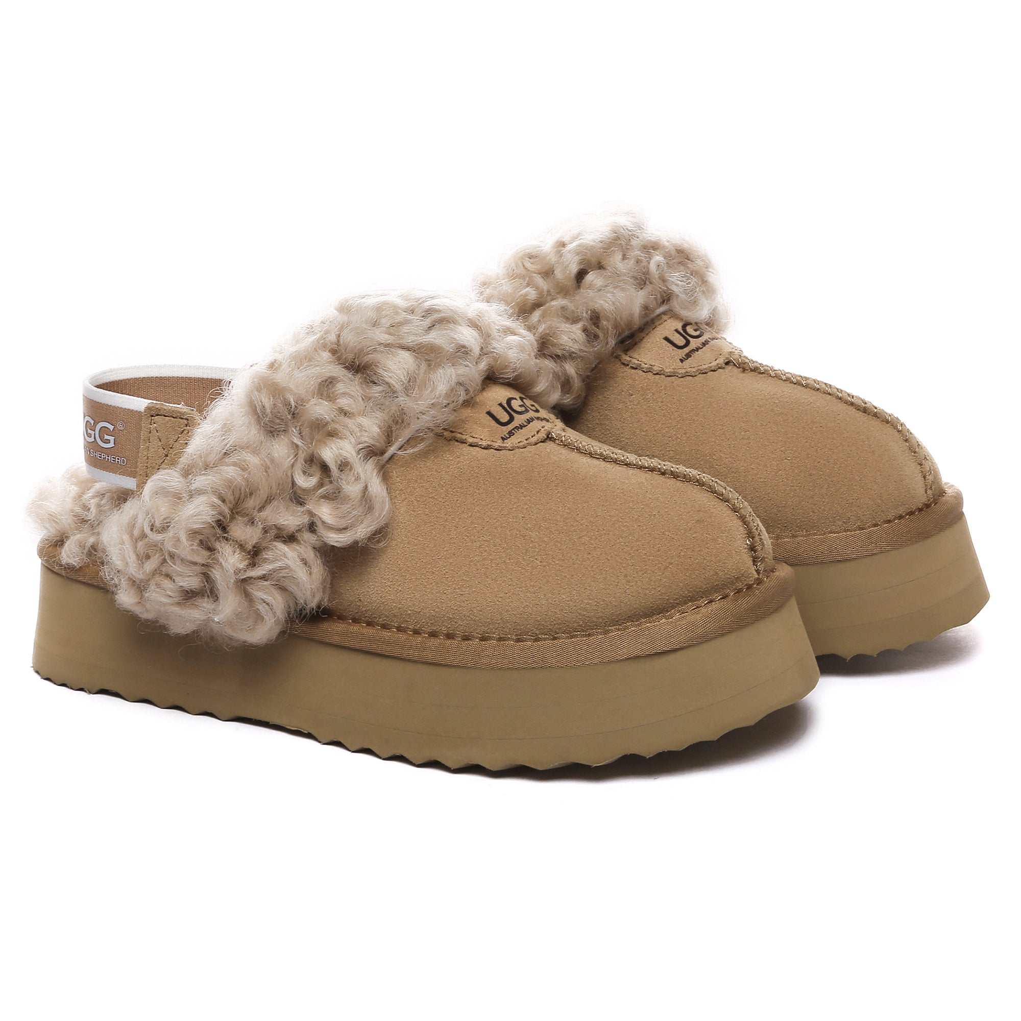EverUgg fuzzy waffle slingback platform slides for women featuring cozy, textured slip-on slippers with a chunky sole.