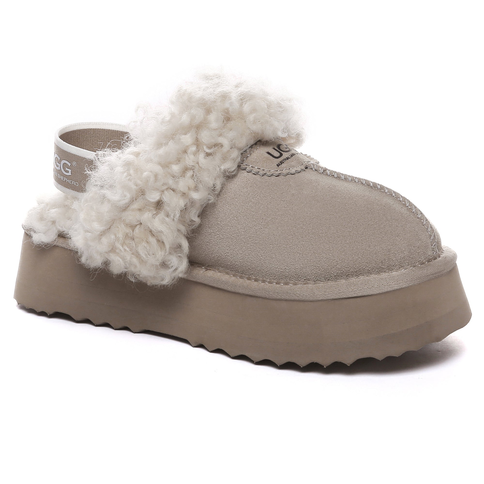 EverUgg fuzzy waffle slingback platform slides for women, featuring soft slippers with a comfortable slip-on design and textured waffle pattern.