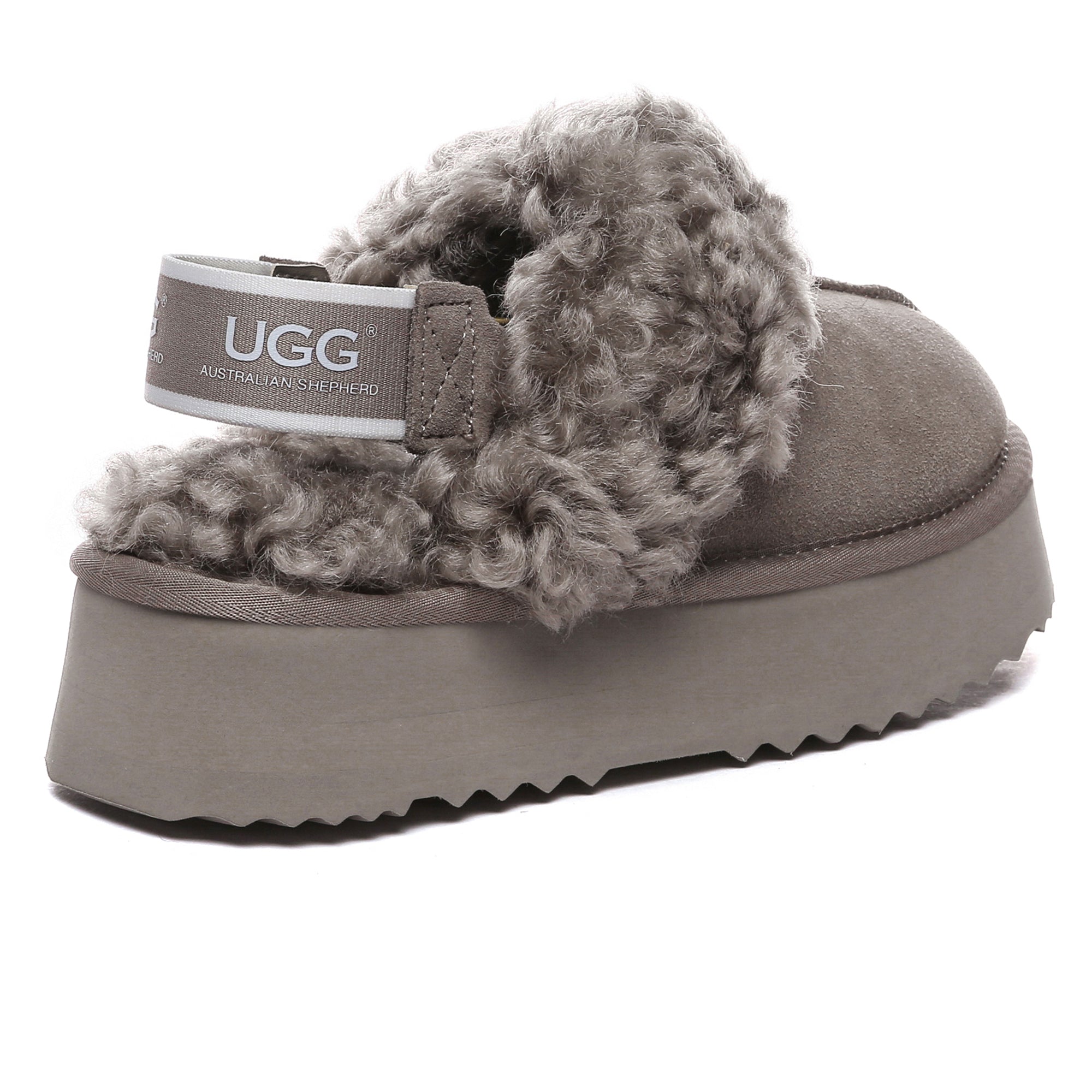 EverUgg fuzzy waffle slingback platform slides for women, featuring soft textured material and a chunky sole.