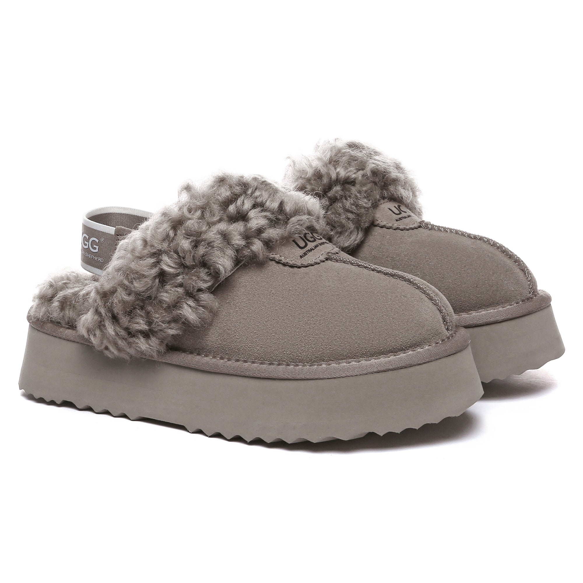 EverUgg fuzzy waffle slingback platform slides for women featuring plush, textured waffle pattern and cushioned sole.