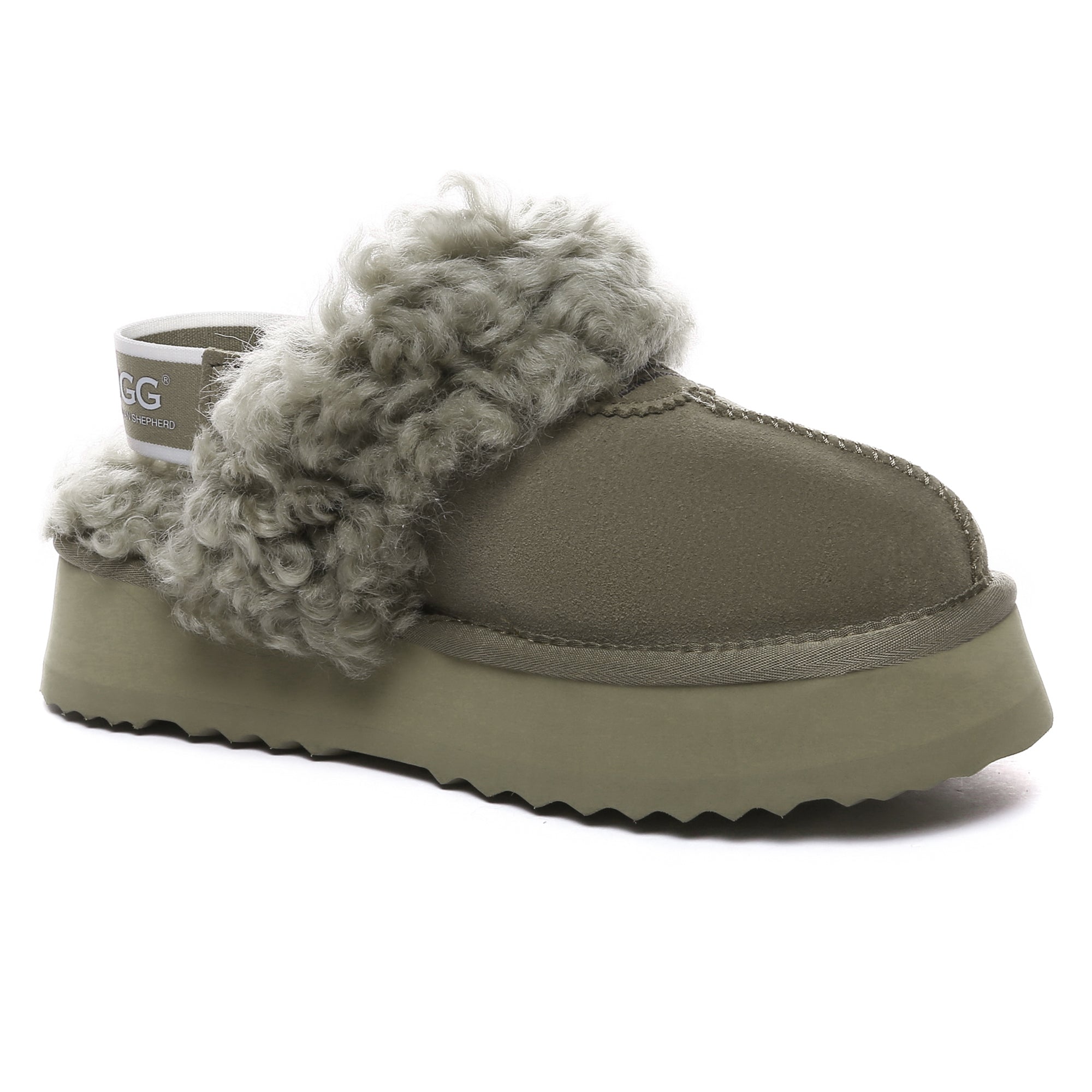 EverUgg fuzzy waffle slingback platform slides for women, featuring soft slippers with a textured waffle pattern and platform sole.