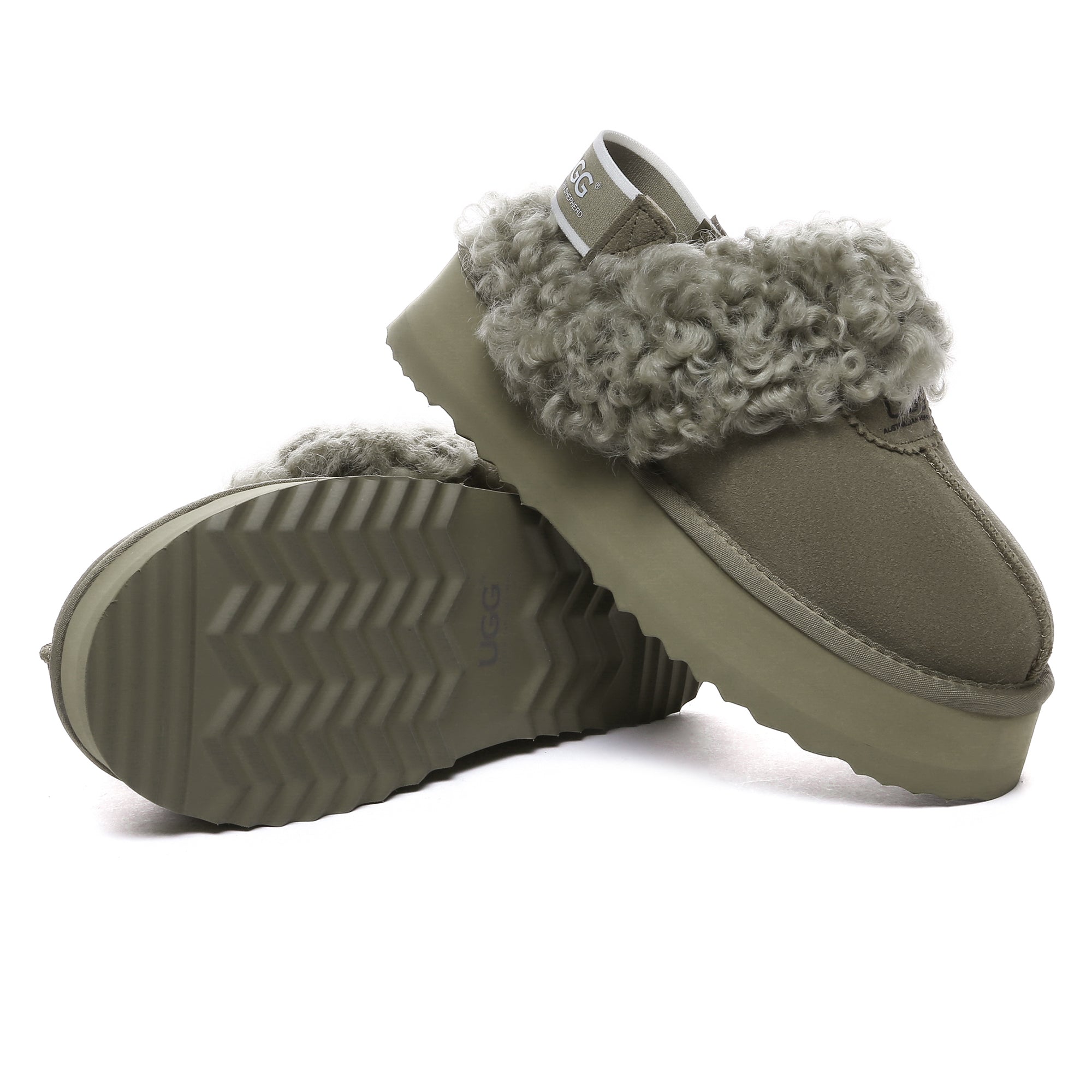 EverUgg fuzzy waffle slingback platform slides for women with plush slippers style and comfortable slip-on design.