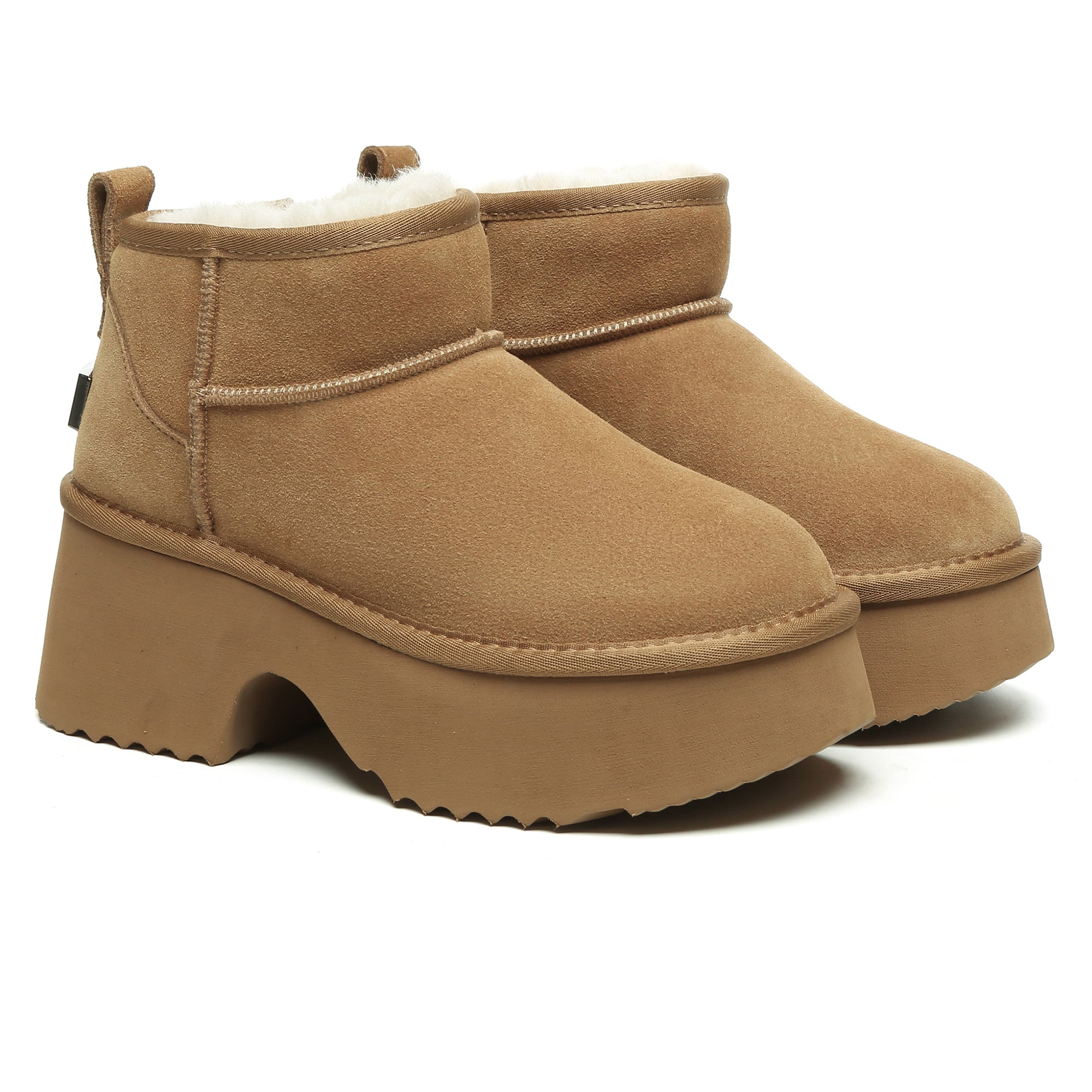 EverUgg UGG heel ultra mini platform boots for women, stylish black shoes with chunky heels and ankle height.