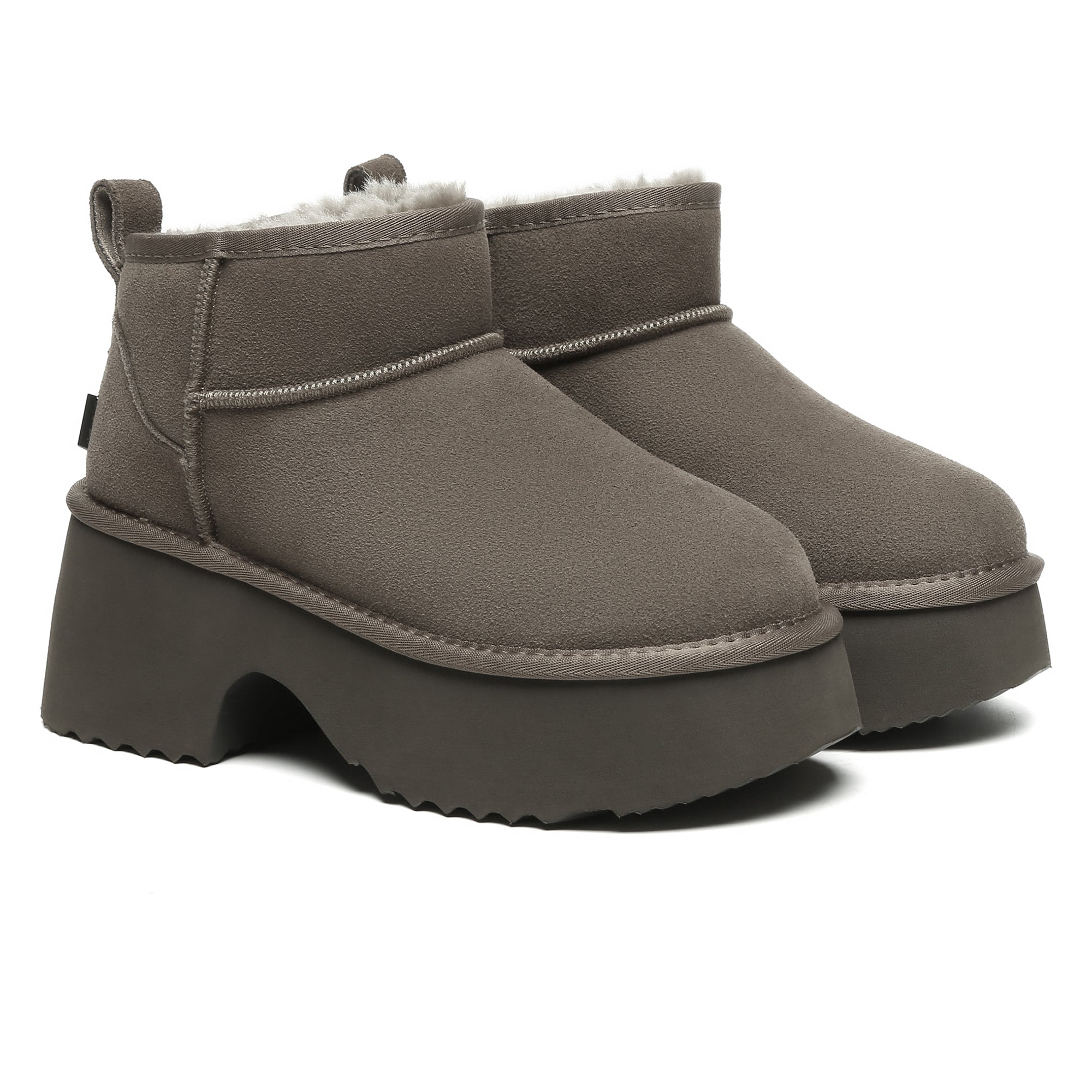 EverUgg UGG Heel Ultra Mini Platform Boots for women, showcasing stylish black leather shoes with chunky heel and mini platform.
