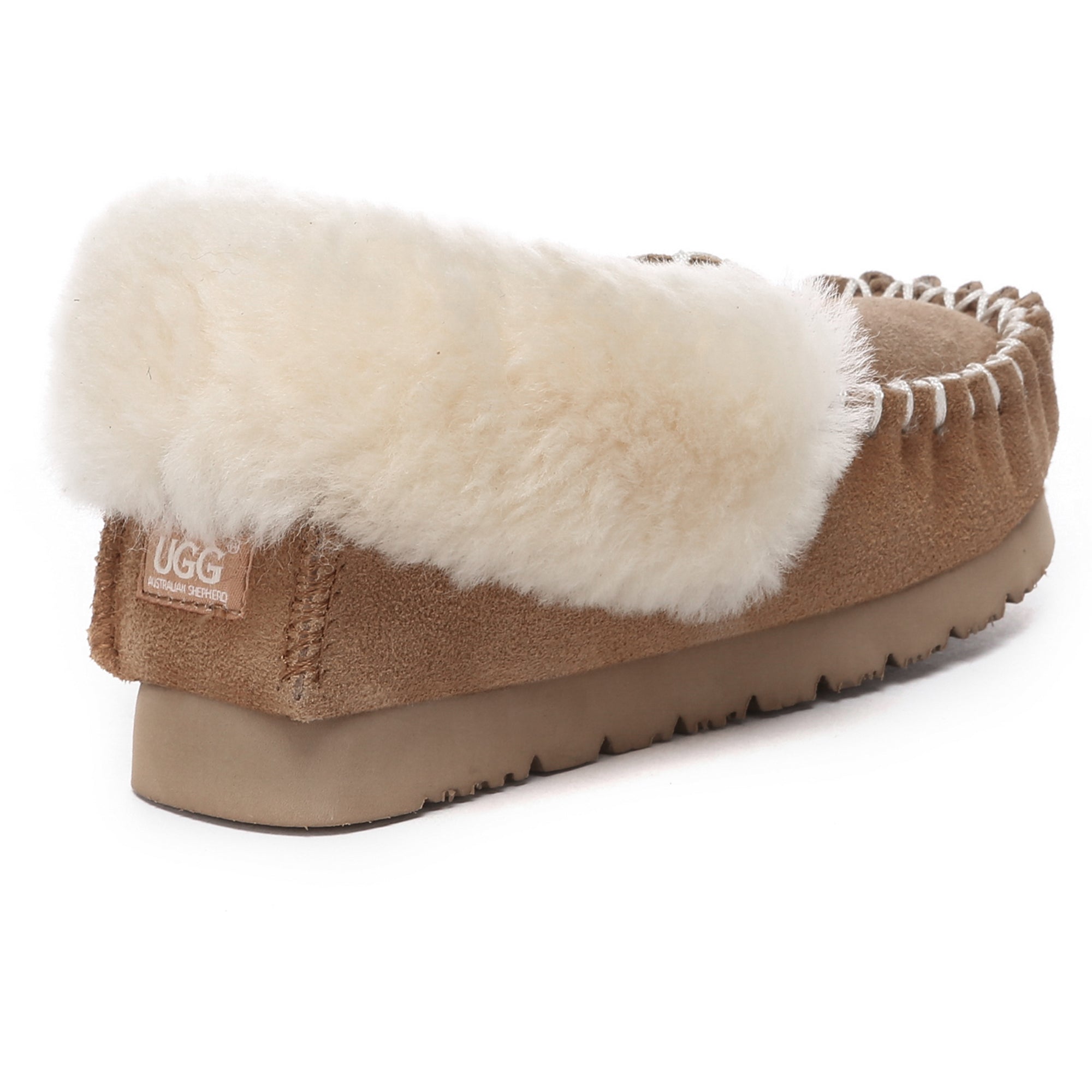 EverUgg Kids traditional moccasin slippers featuring soft leather, cozy interior, and classic design for comfortable kids' footwear.