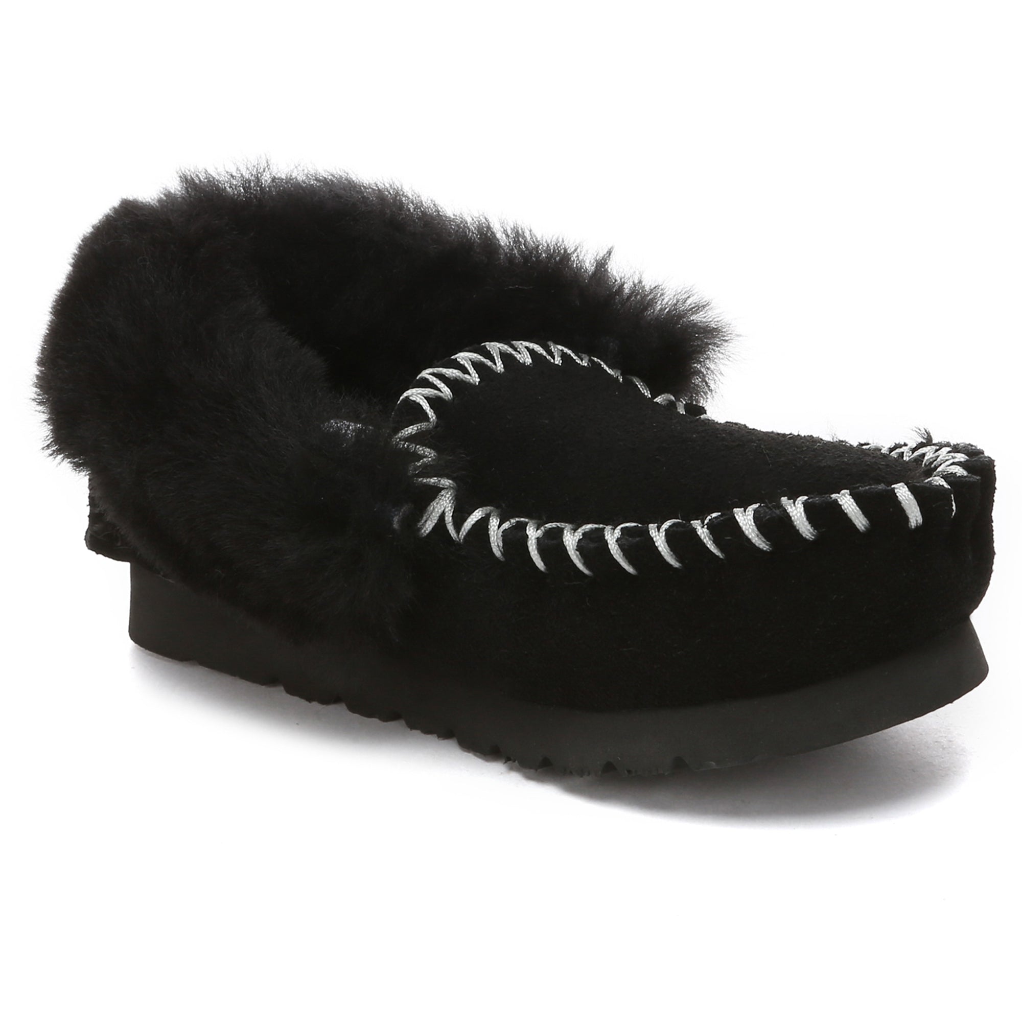 EverUgg Kids Traditional Moccasin slippers in soft brown leather with plush lining and slip-on style for comfortable wear.