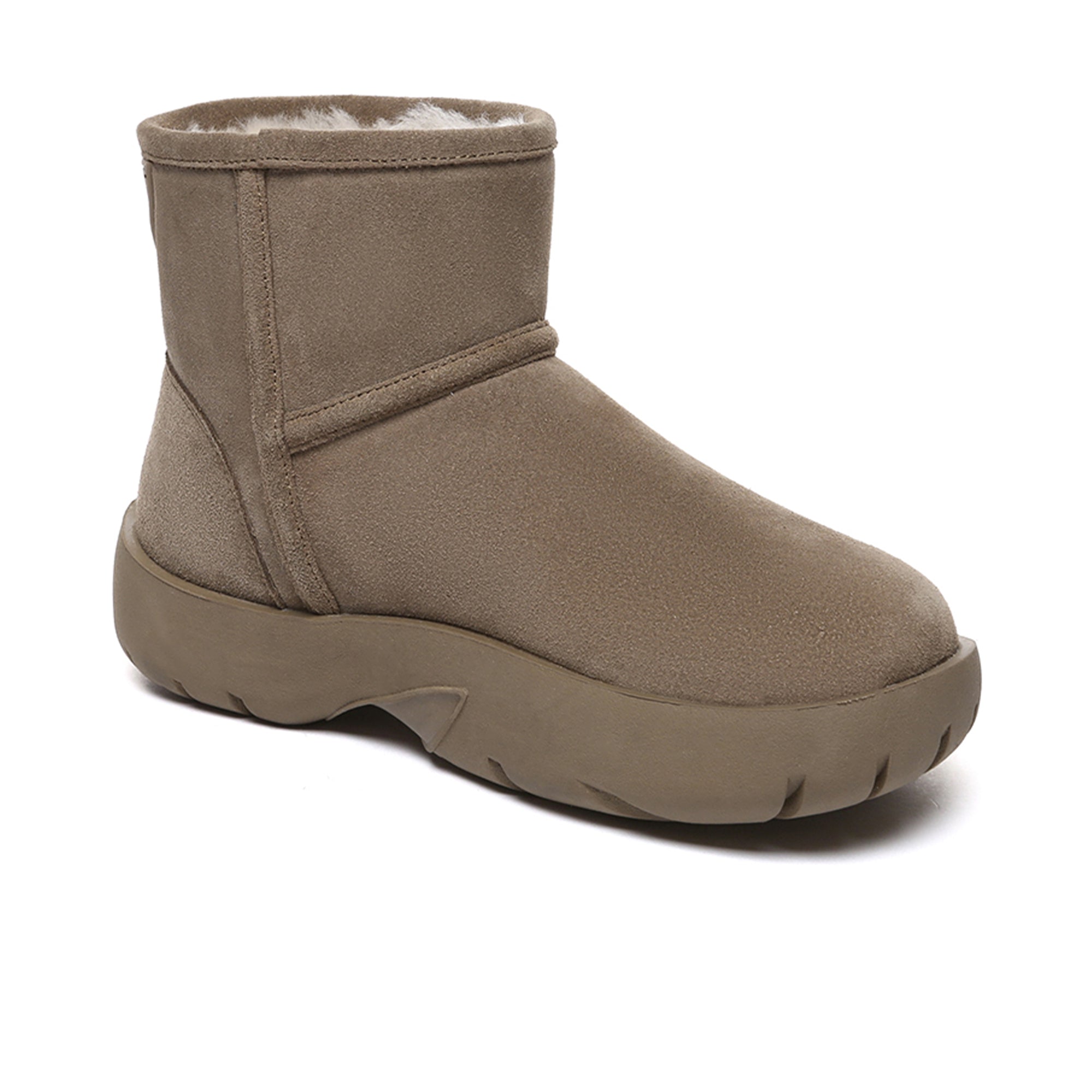 EverUgg UGG Mini Explorer Platform Boots with suede upper, chunky sole, and ankle height, stylish footwear for winter.