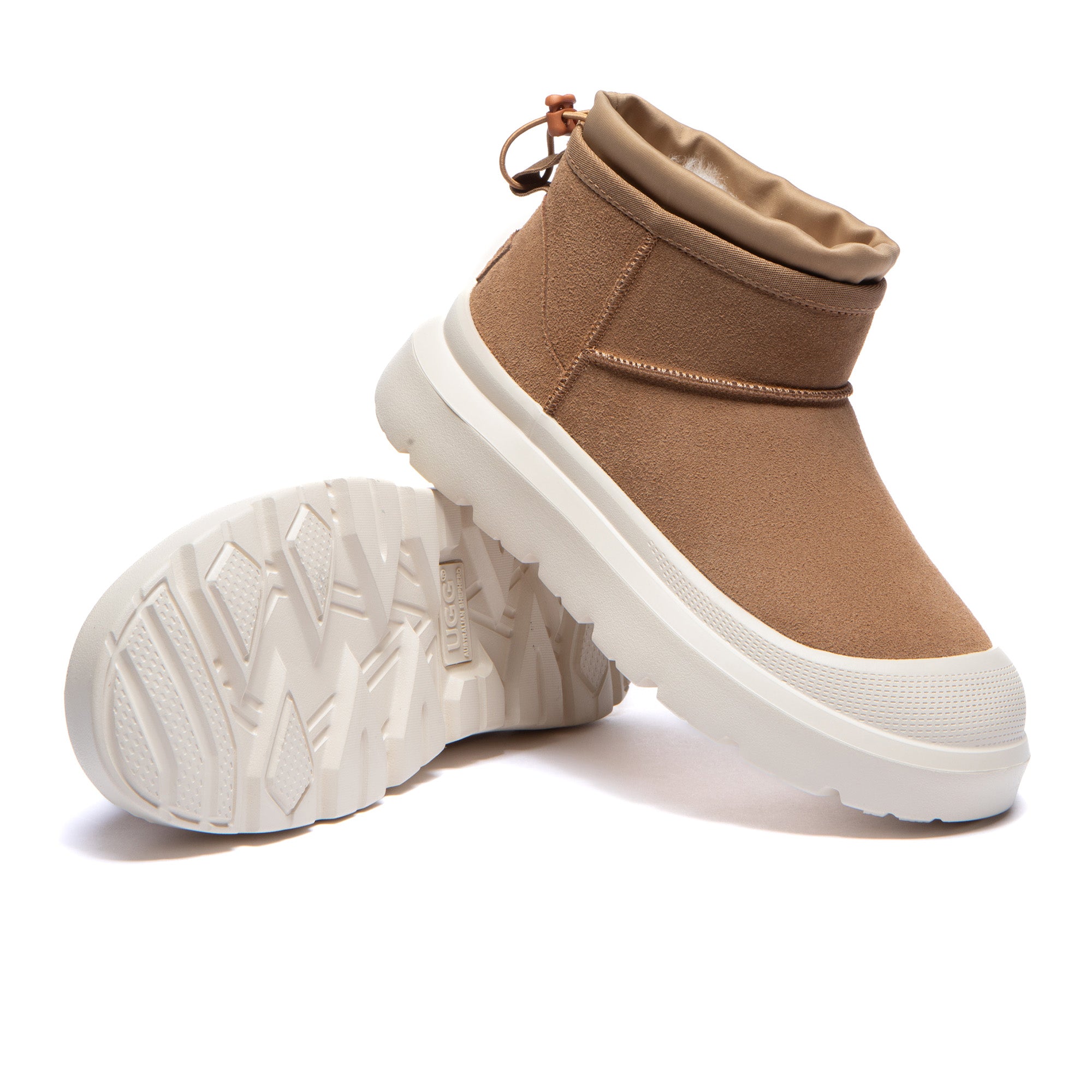EverUgg UGG Outdoor Mini Classic Platform Boots II showing black suede exterior and rugged rubber sole.