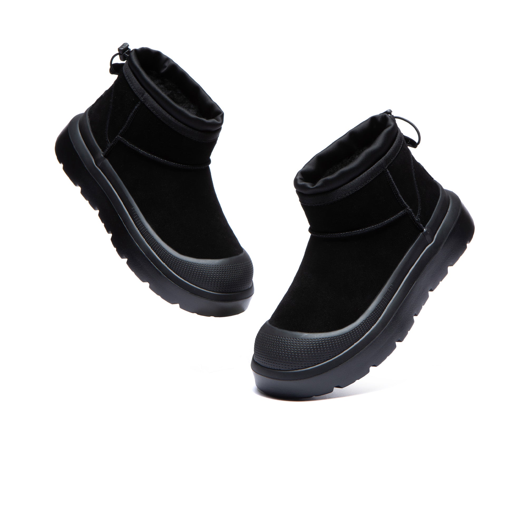 EverUgg UGG outdoor mini classic platform boots in black with rugged soles and ankle height, stylish and durable for outdoor wear.