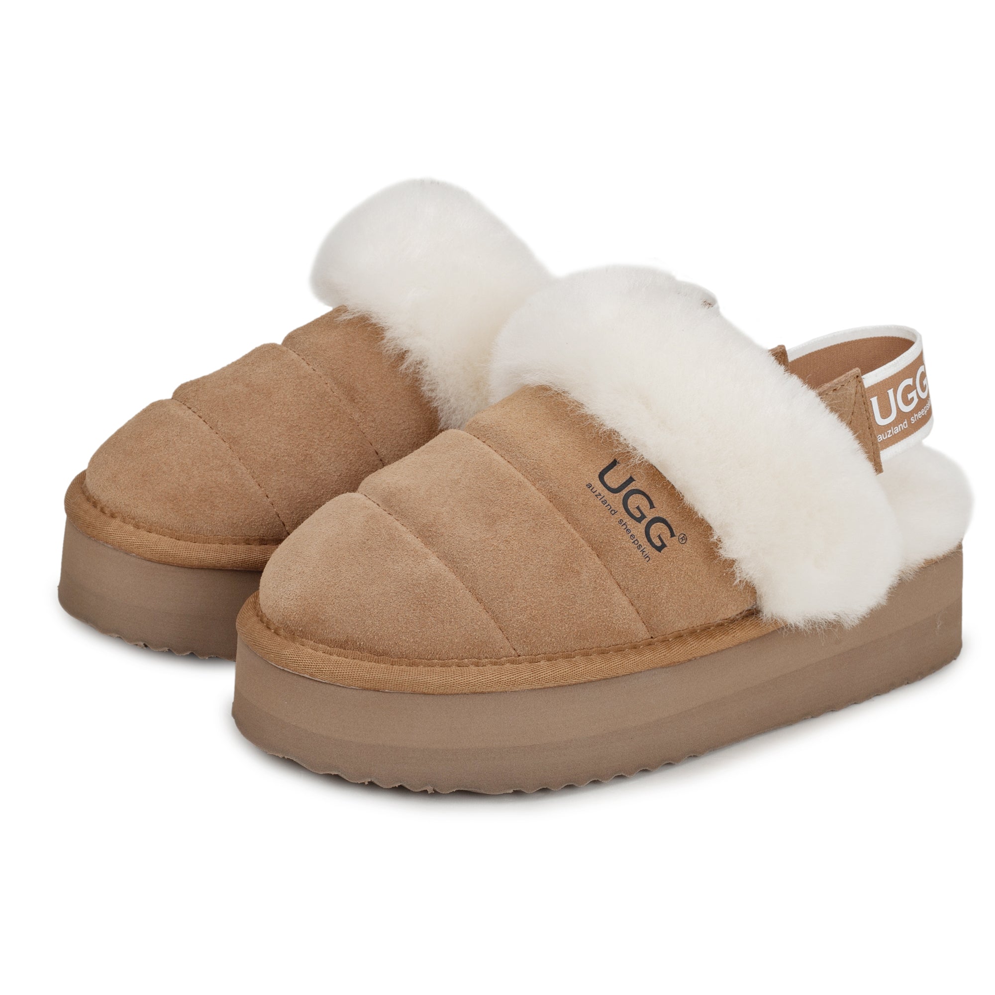 Auzland UGG Platform 3-in-1 puffer slippers with strap design, cozy padded exterior, and slip-on style for women.