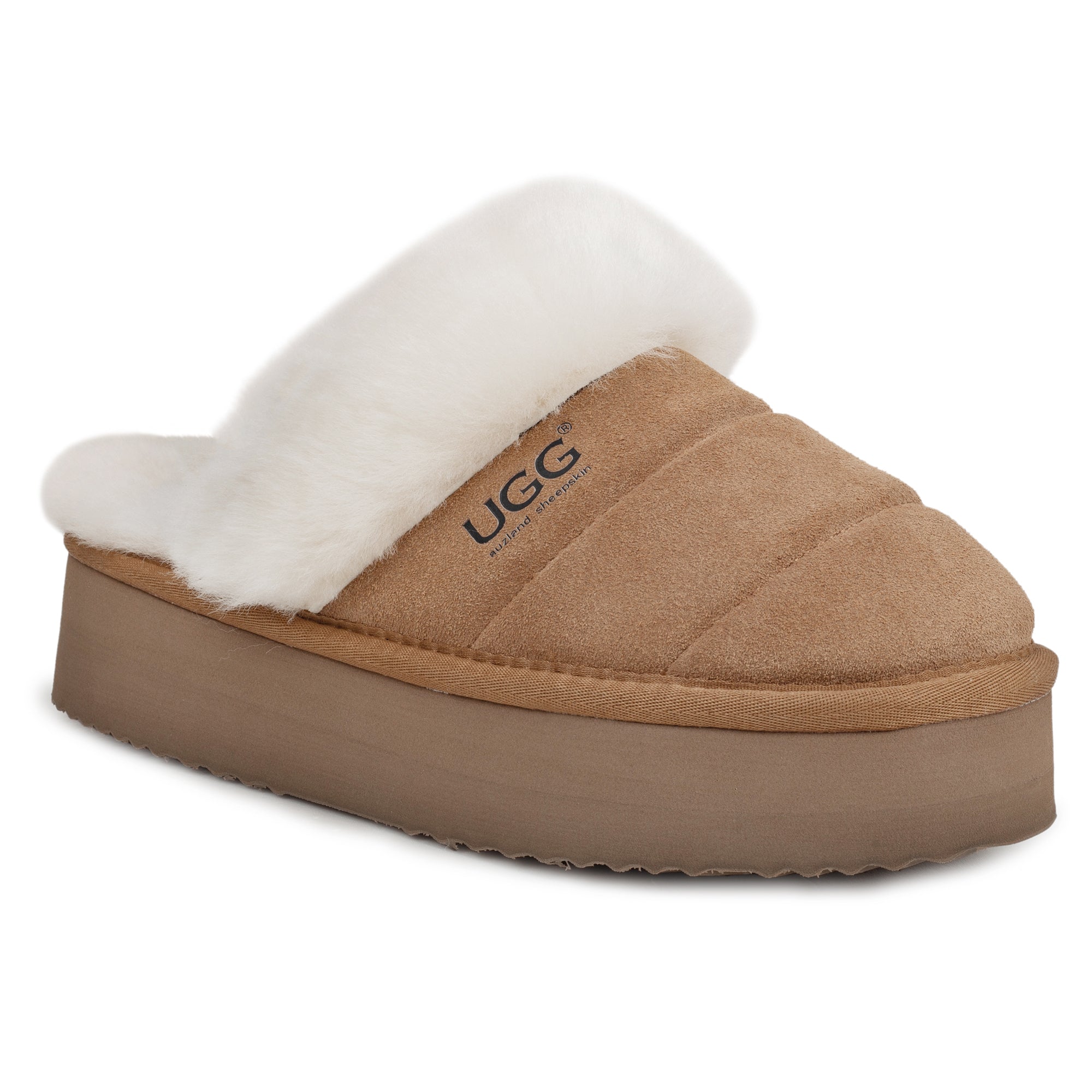 Auzland UGG Platform 3-in-1 puffer slippers with straps and scuff detail, designed for women, showcasing the cozy, stylish footwear.