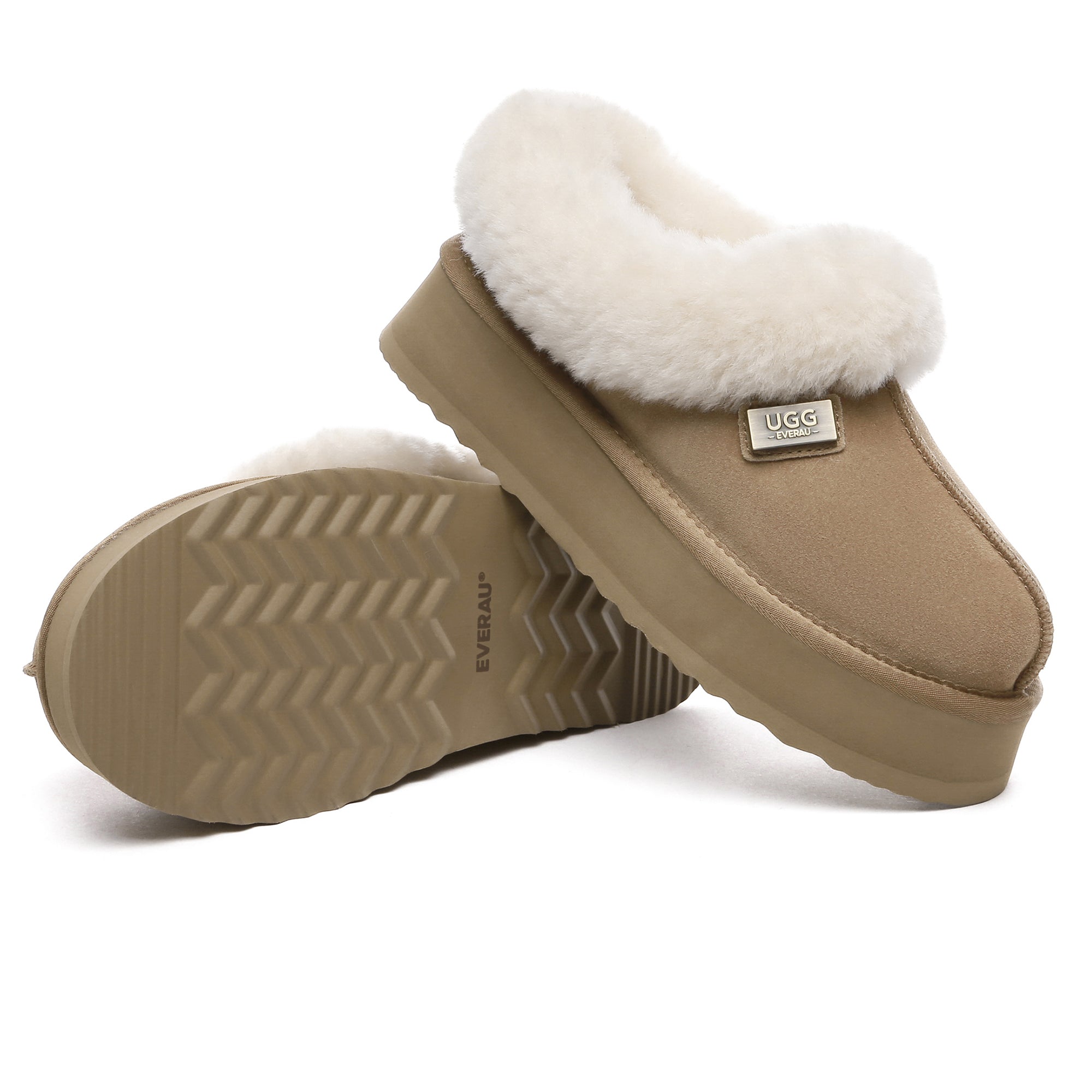 EverUgg UGG platform ankle slippers, cozy slip-on shoes with plush interior and stylish design, perfect for casual comfort.