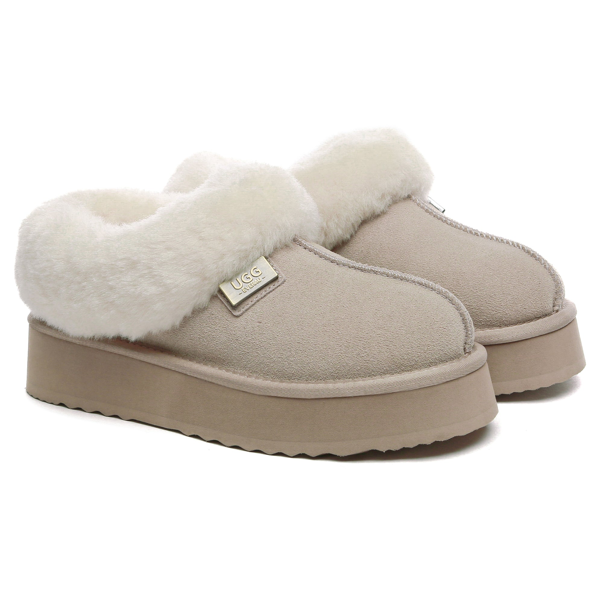 EverUgg UGG platform ankle slippers, cozy shoes with thick soles and soft material, perfect for indoor comfort and casual wear.