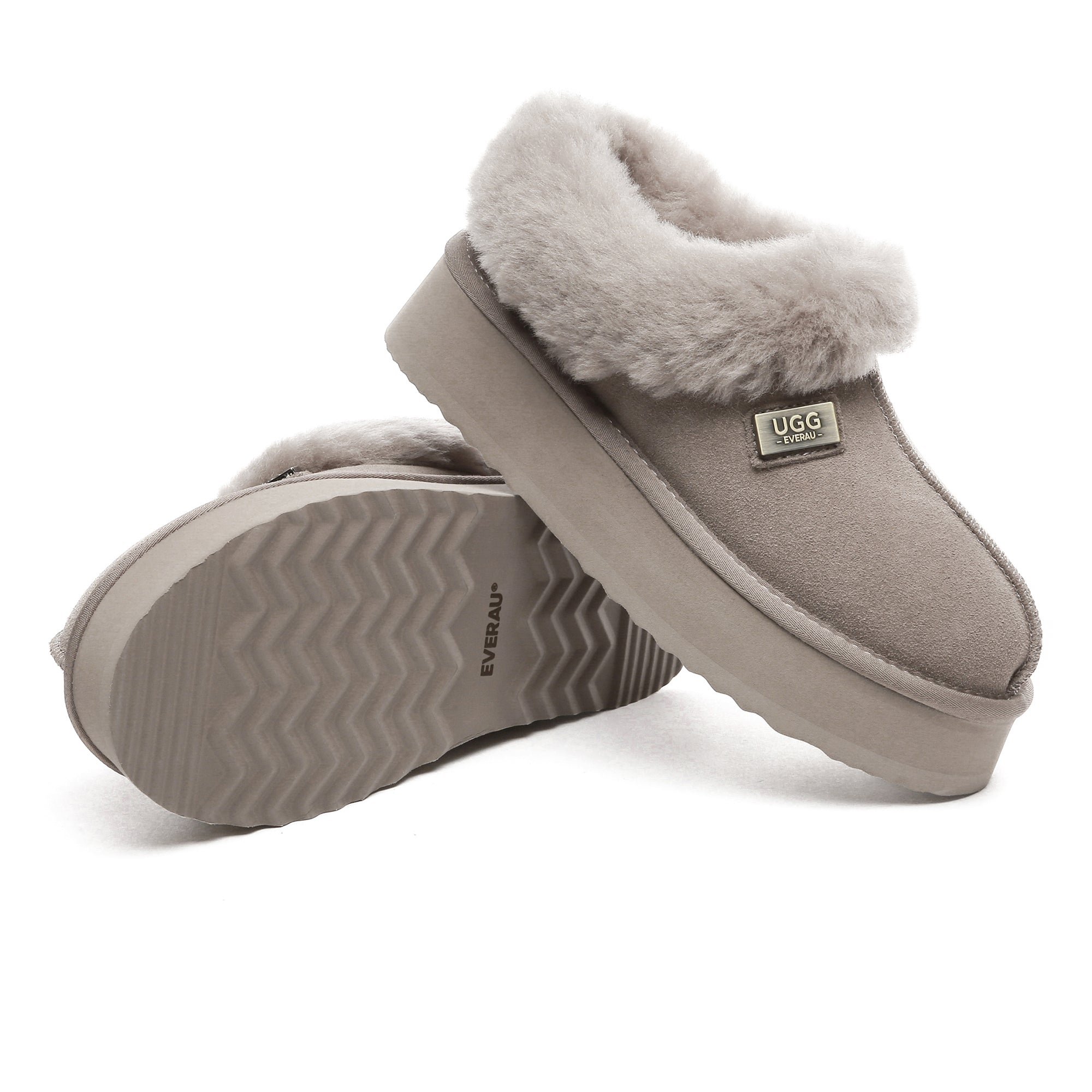 EverUgg UGG platform ankle slippers featuring plush material and casual slip-on style, ideal for cozy indoor wear.