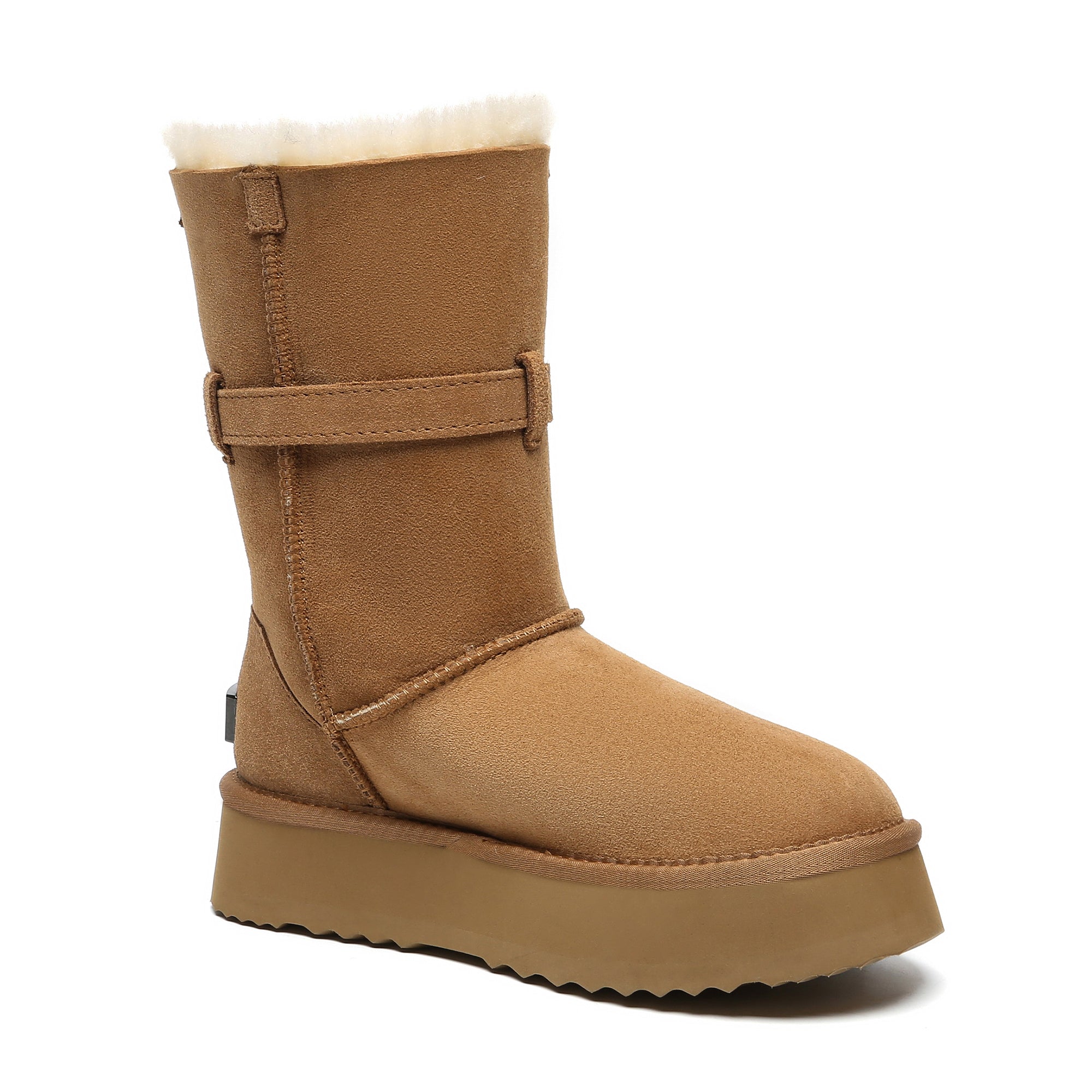 EverUgg UGG platform foldable short boots Valerie for women, showcasing the stylish brown leather exterior and foldable design.