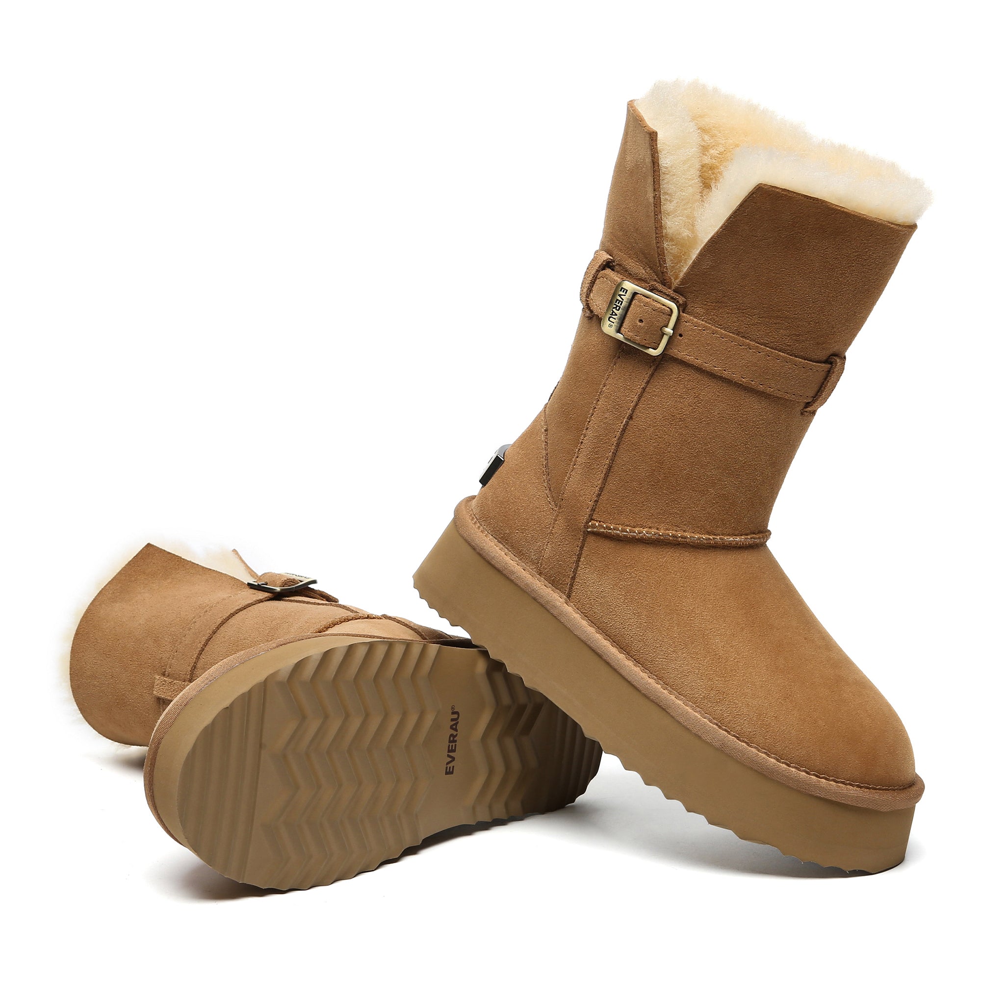 EverUgg UGG platform foldable short boots for women, featuring a stylish design with a foldable collar and durable sole.