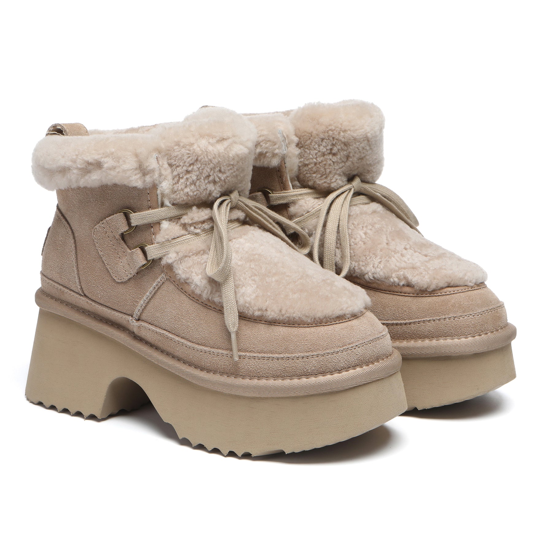 EverUgg UGG platform lace-up boots with shearling upper and chunky sole, stylish women's fashion footwear.