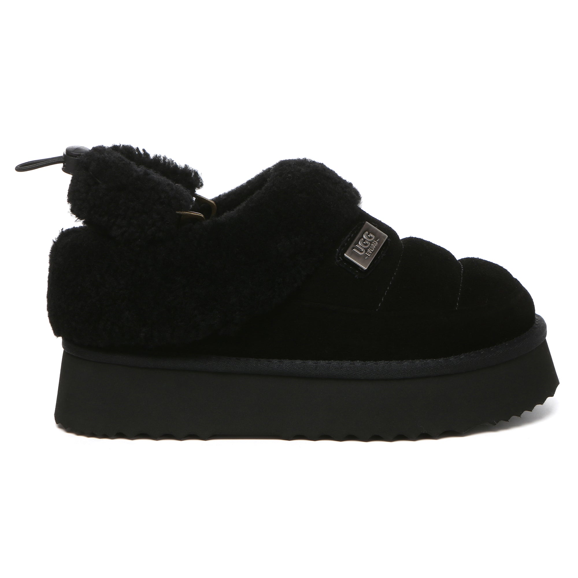 EverUgg UGG platform slingback muffin slippers, women's slip-on shoes with cushioned soles and soft fabric upper, stylish and comfortable.