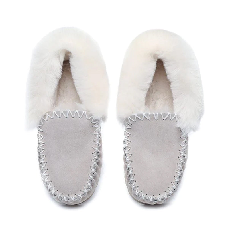 EverUgg UGG Premium Traditional Moccasin slippers for women, featuring soft suede and plush lining in a tan color.