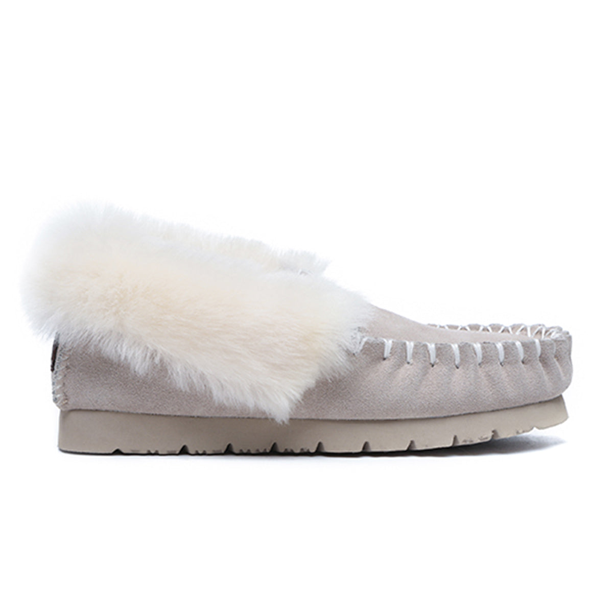 EverUgg UGG Premium Traditional Moccasin in sandy color, women's slippers with soft leather and comfortable slip-on design.