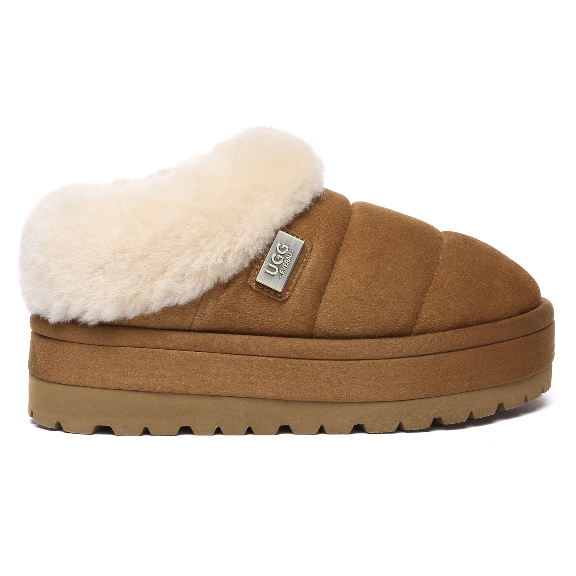 EverUgg UGG Puffer Ankle Platform Slippers for women, cozy padded slip-on shoes with a chunky platform sole and plush interior.