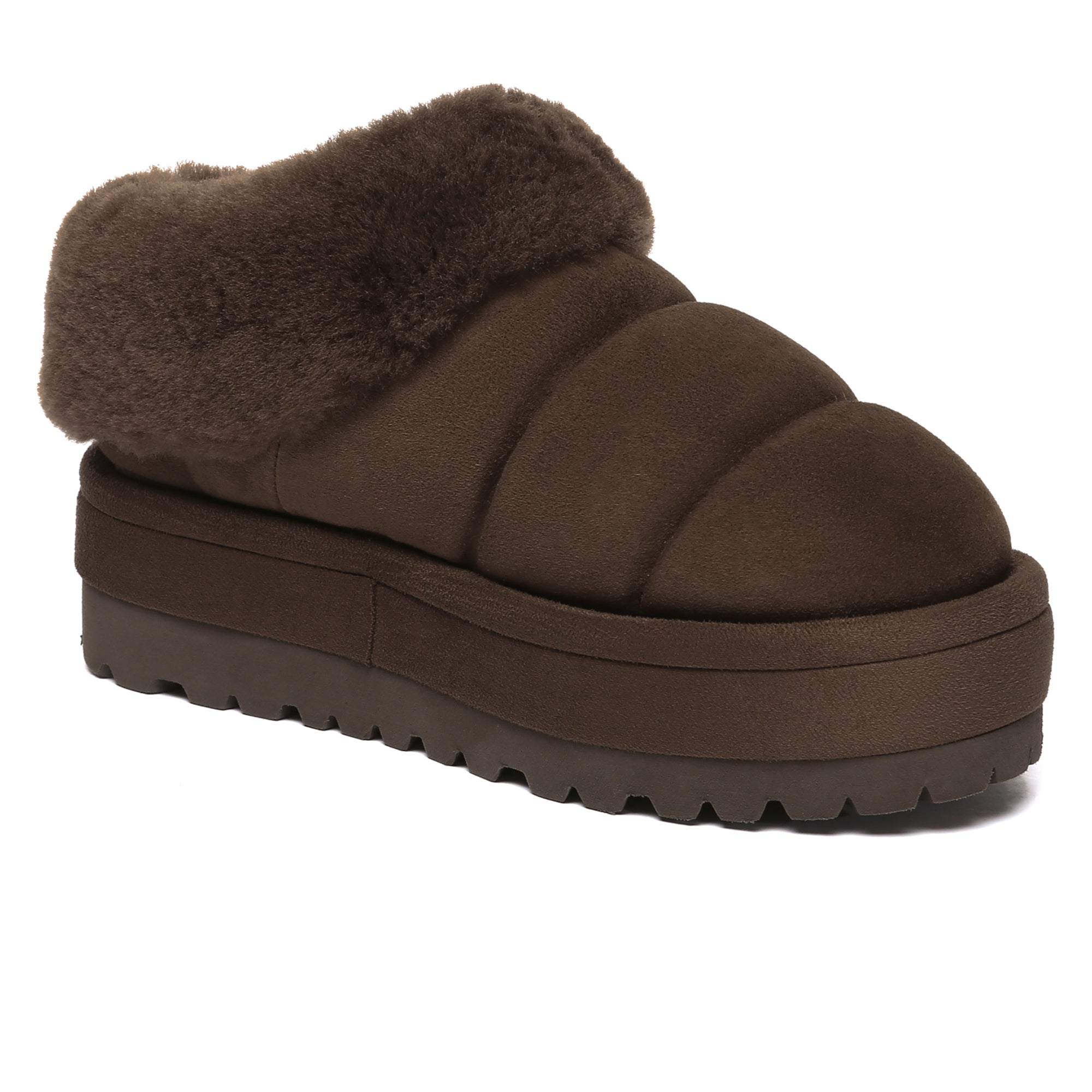EverUgg UGG Puffer Ankle Platform Slippers for women, showcasing cozy puffer design and elevated platform sole.