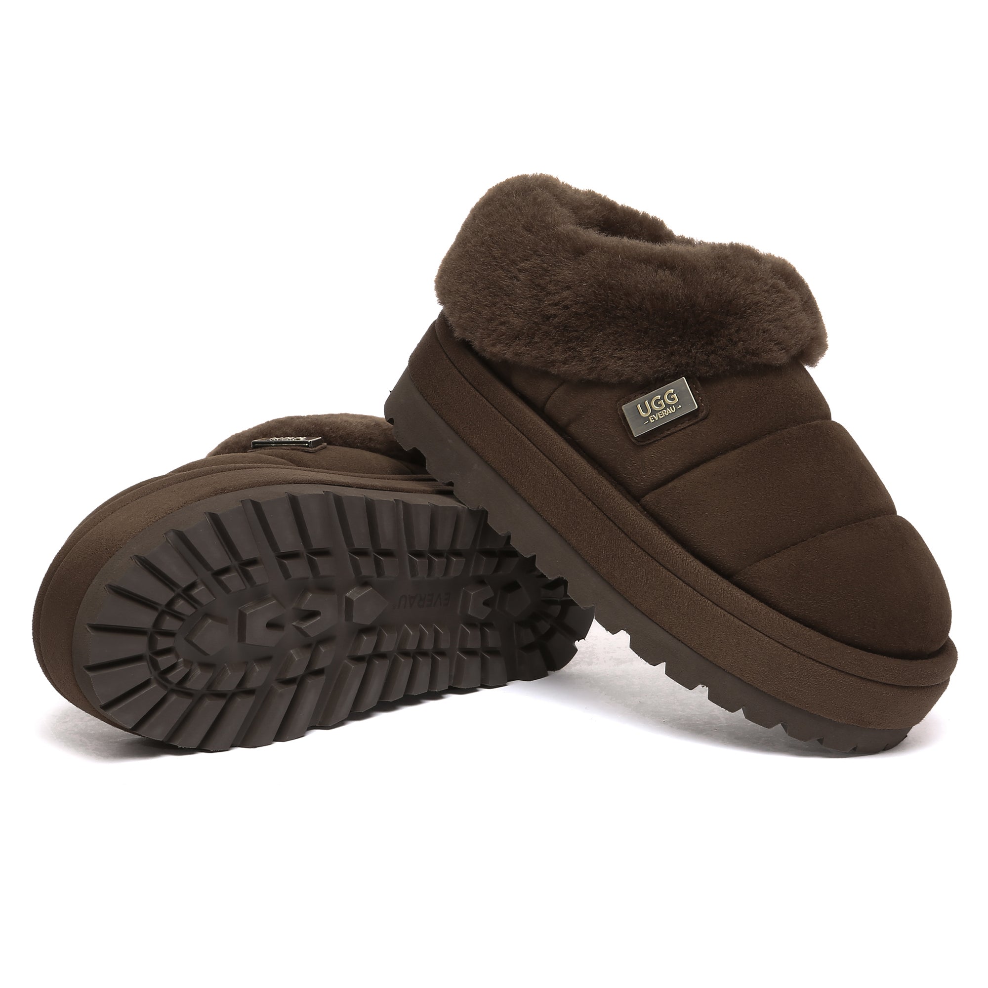 EverUgg UGG Puffer Ankle Platform Slippers, cozy women's slip-on shoes with puffer design and platform sole, ideal for indoor comfort.