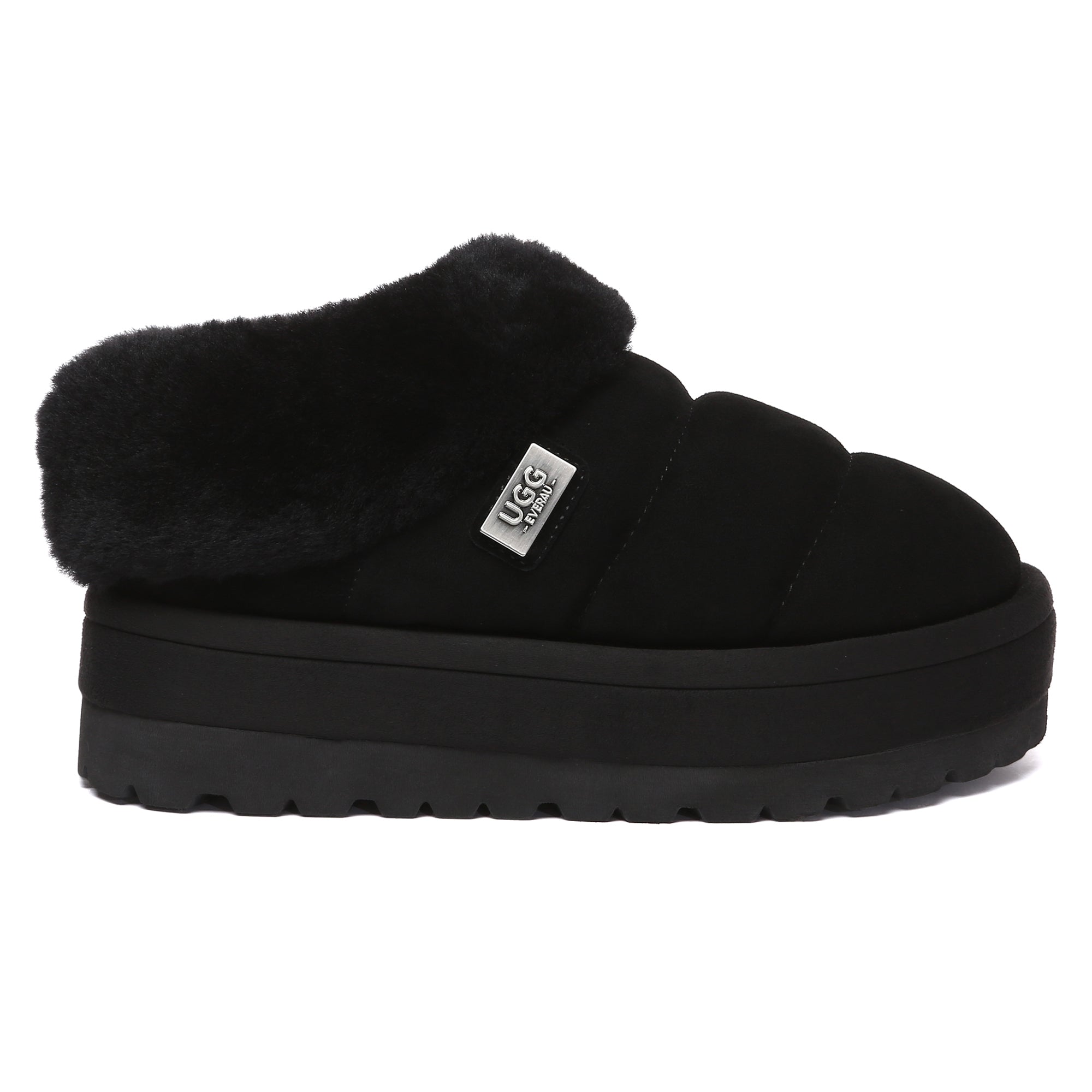 EverUgg UGG Puffer Ankle Platform Slippers for women, featuring plush puffer design and chunky platform soles.