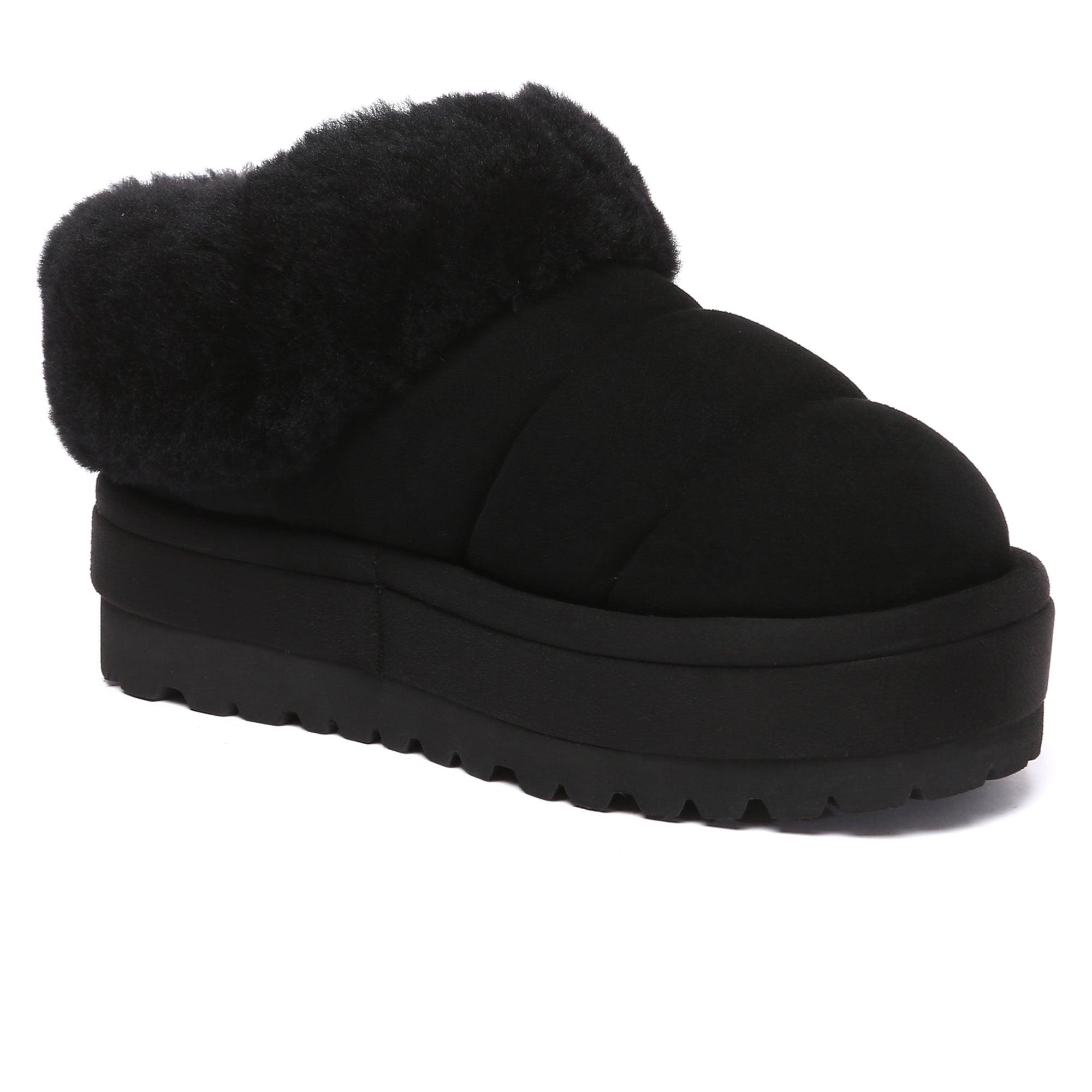 EverUgg UGG Puffer Ankle Platform Slippers for women, cozy slip-on shoes with puffer design and platform sole.