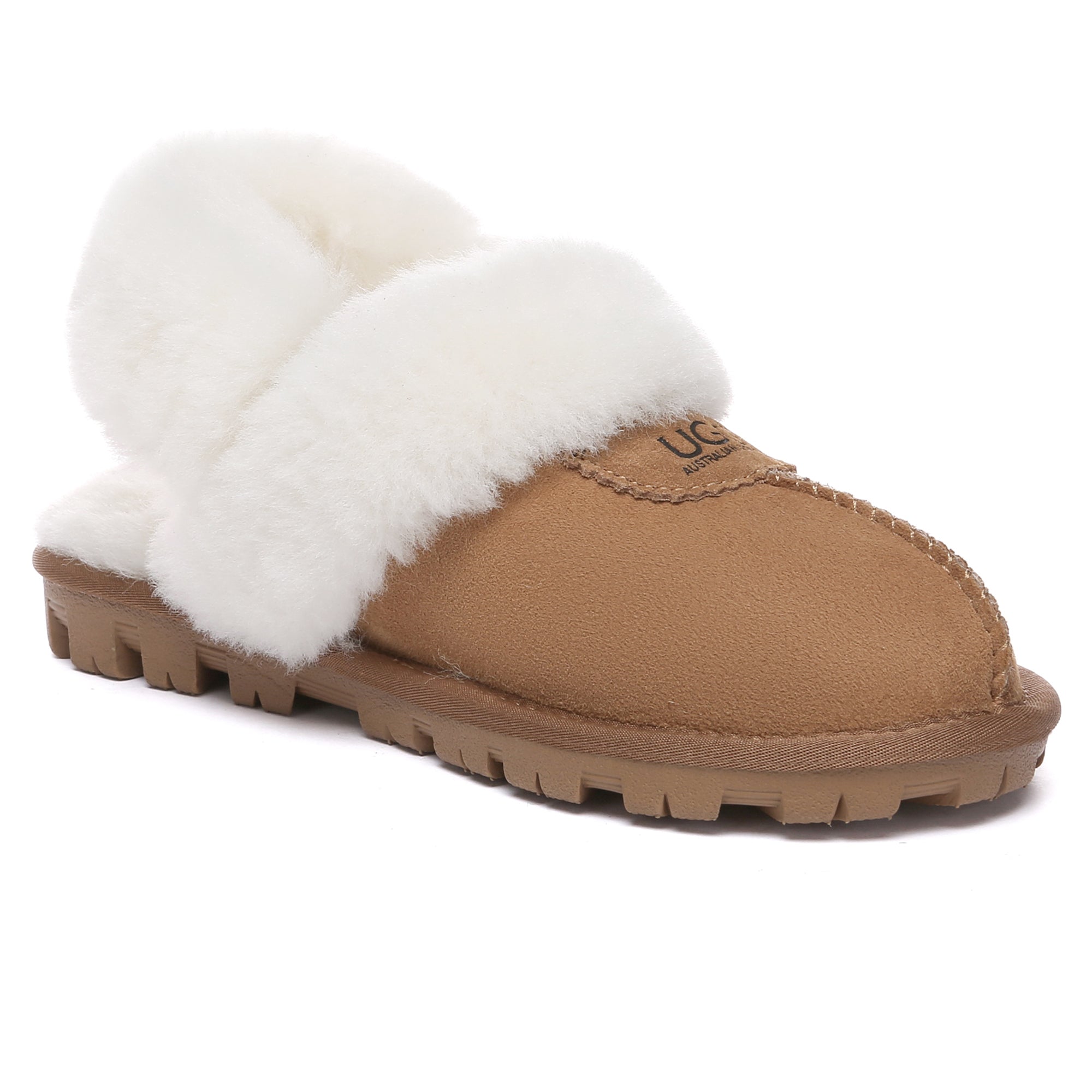 EverUgg UGG Removable Slingback Waffle Fluffy Slippers for women, showing cozy slippers with fluffy texture and adjustable straps.