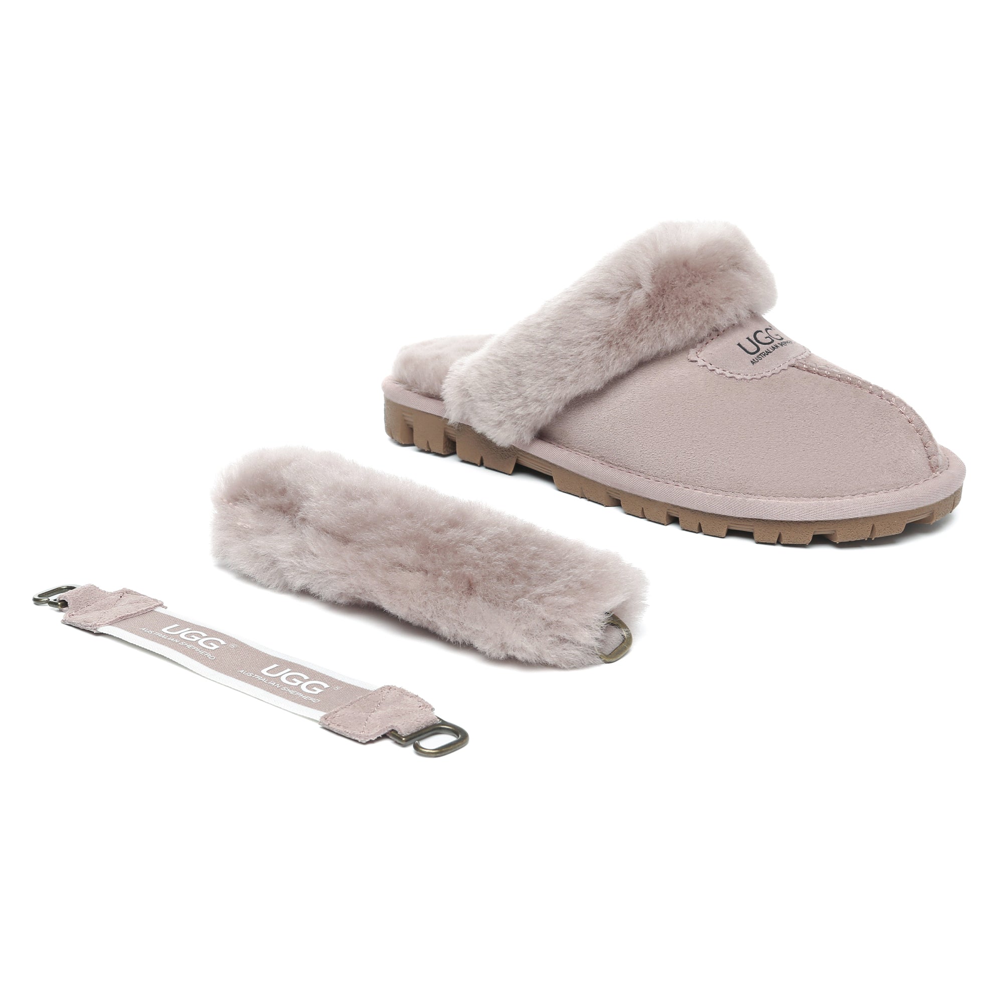 EverUgg UGG removable slingback waffle fluffy slippers for women, featuring soft, textured waffle sole and cozy fluffy design.