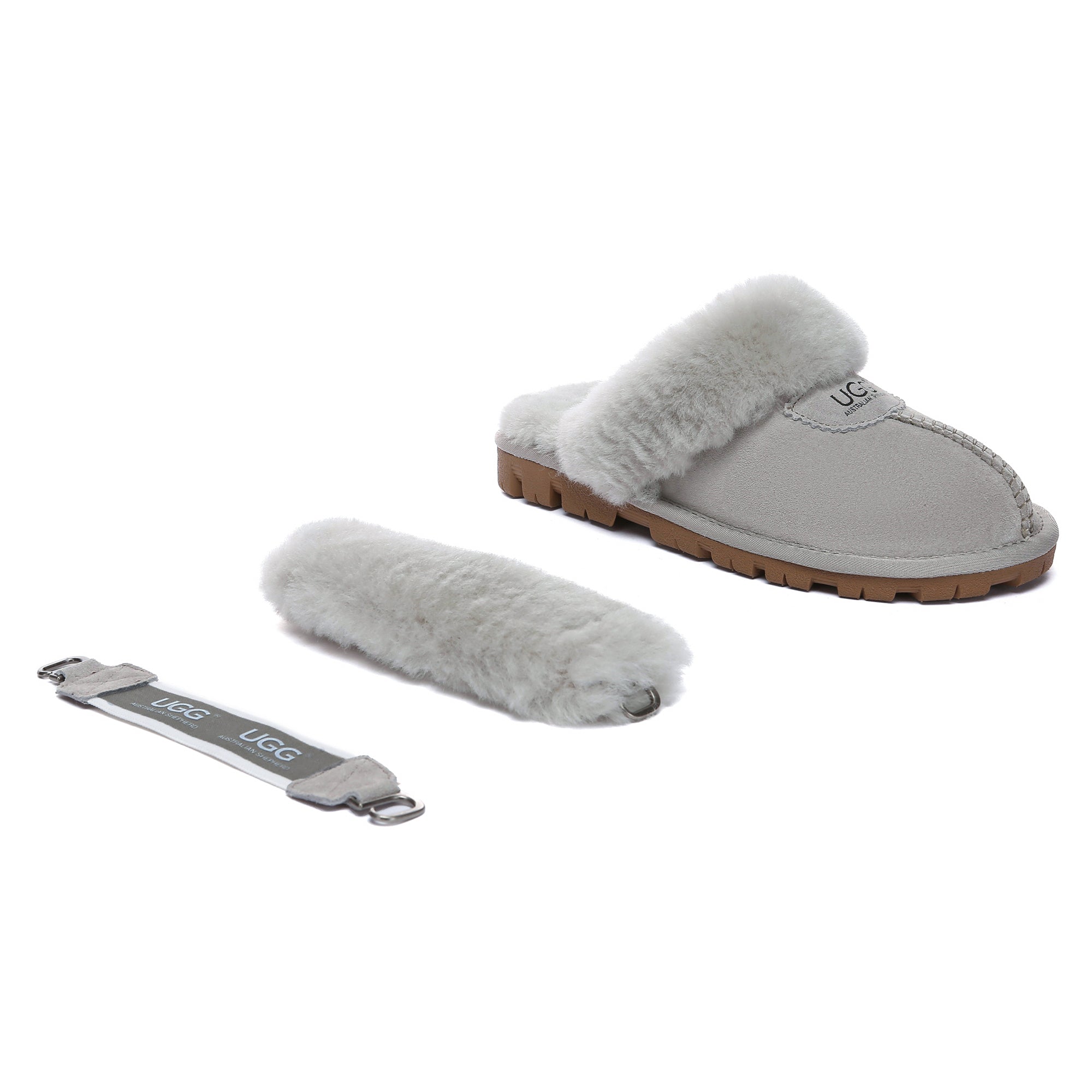 EverUgg UGG removable slingback waffle fluffy slippers for women, featuring soft, textured waffle soles and cozy fluffy interior.