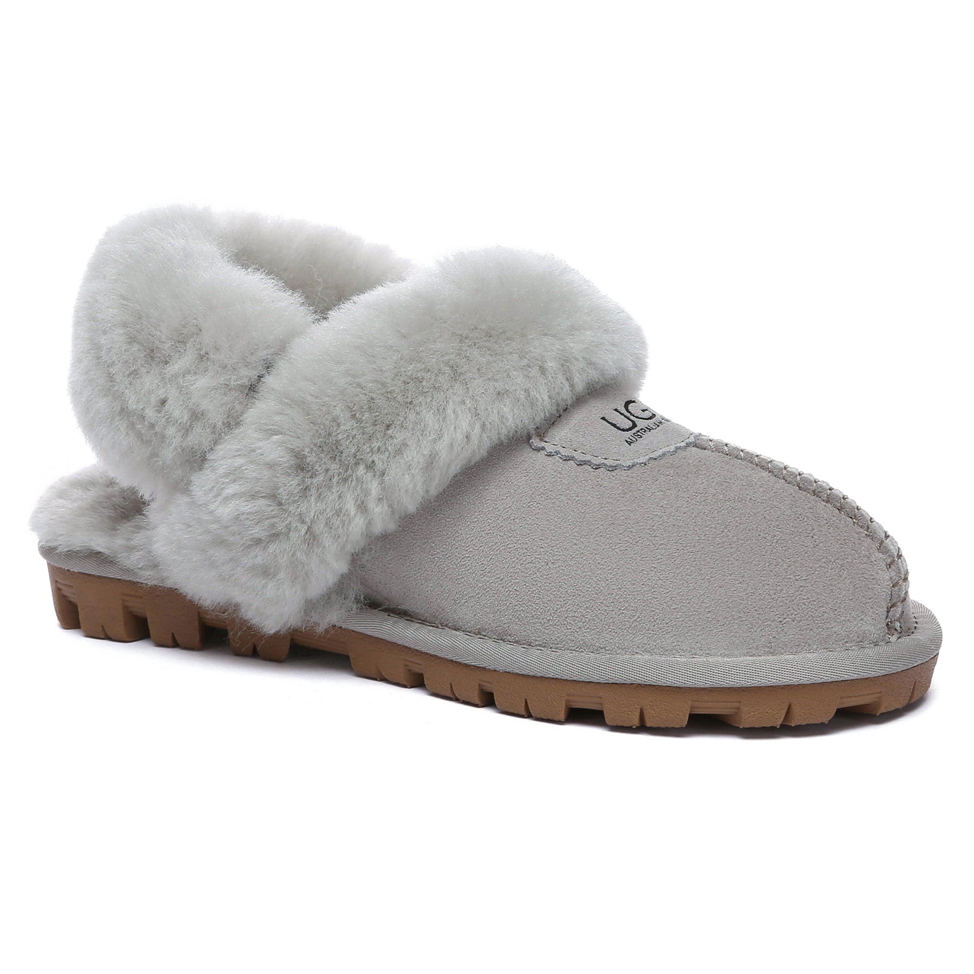 EverUgg UGG removable slingback waffle fluffy slippers for women, featuring soft, textured waffle fabric and plush lining.
