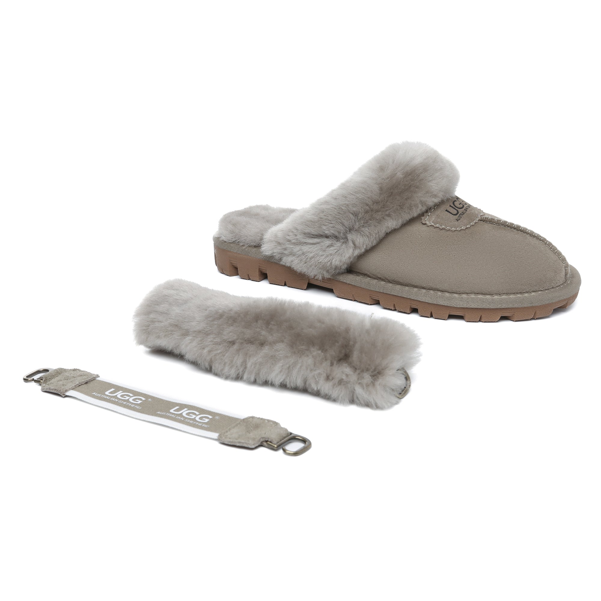 EverUgg UGG removable slingback waffle fluffy slippers for women, featuring soft, cozy waffle texture and adjustable slingback strap.